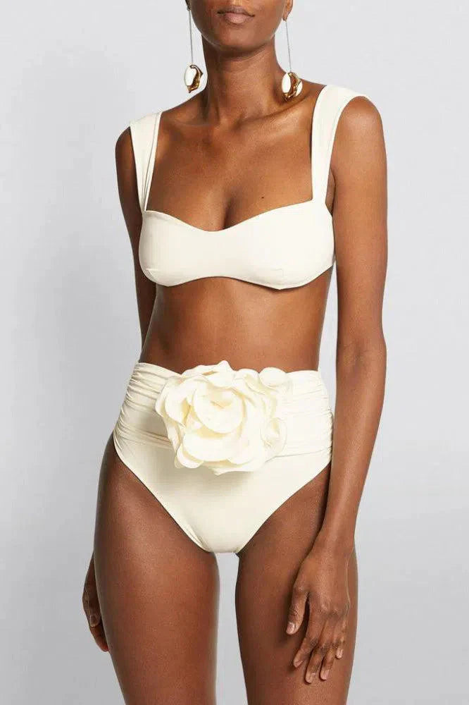Naiad – Minimalist design – Embellished ruched bikini set-10174720311623-Ivory Ombre