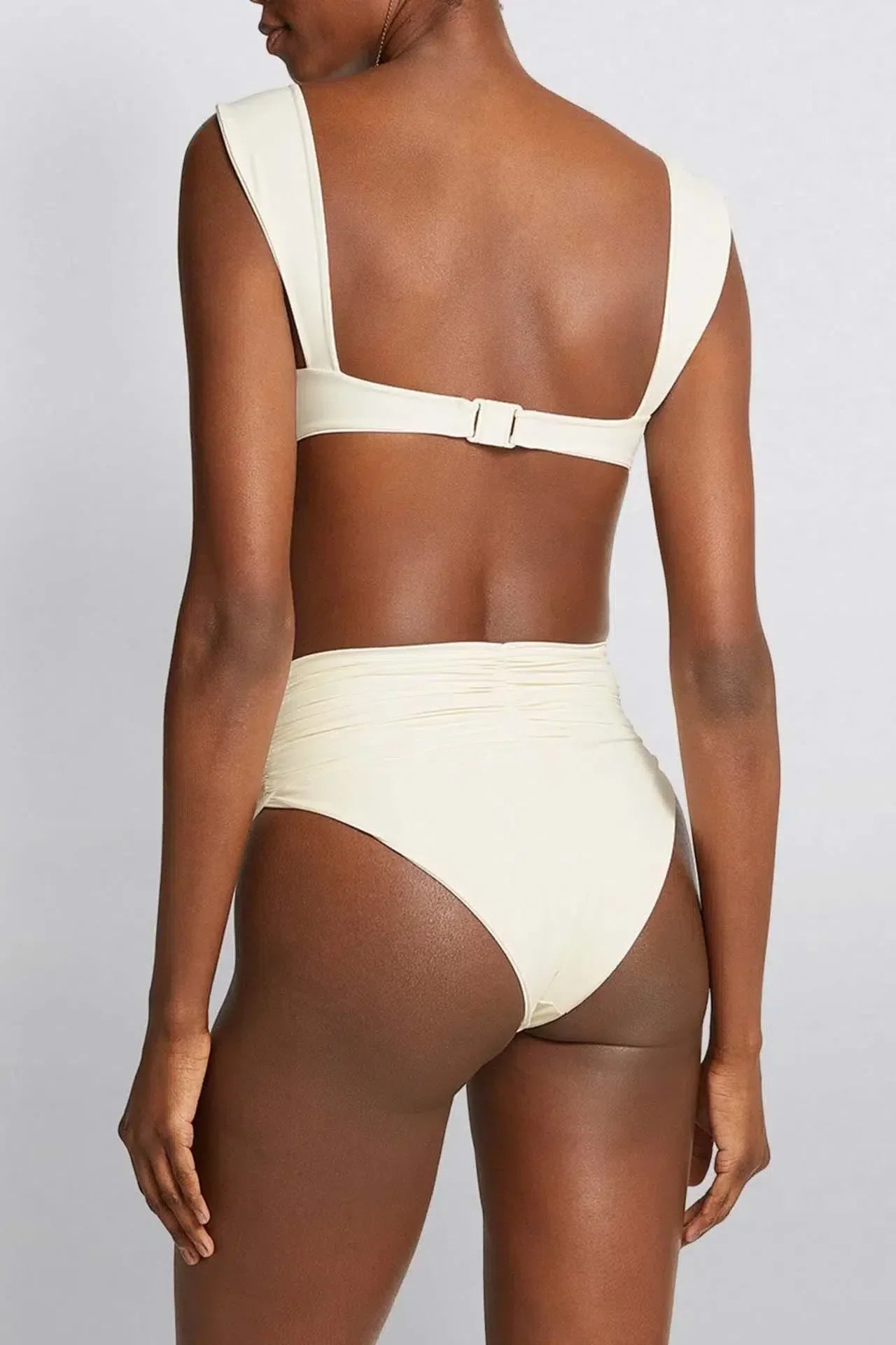 Naiad – Minimalist design – Embellished ruched bikini set-10174720311623-Ivory Ombre