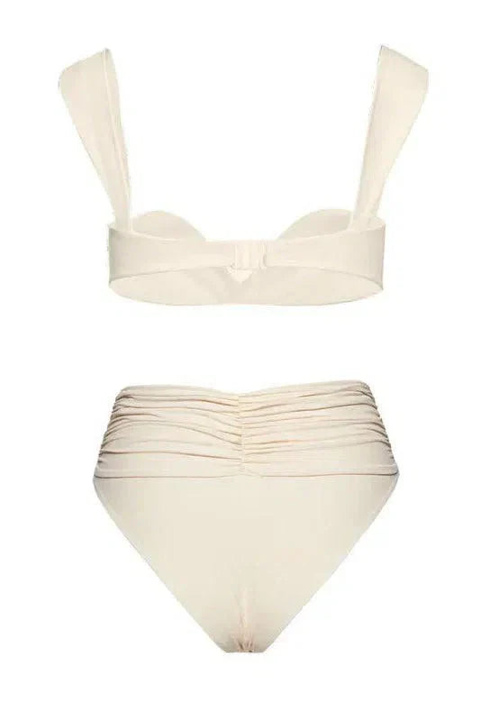 Naiad – Minimalist design – Embellished ruched bikini set-10174720311623-Ivory Ombre