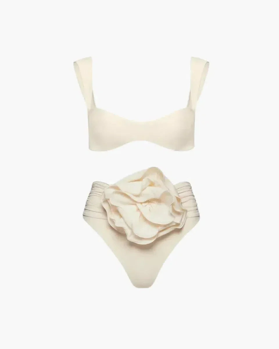 Naiad – Minimalist design – Embellished ruched bikini set-10174720311623-Ivory Ombre