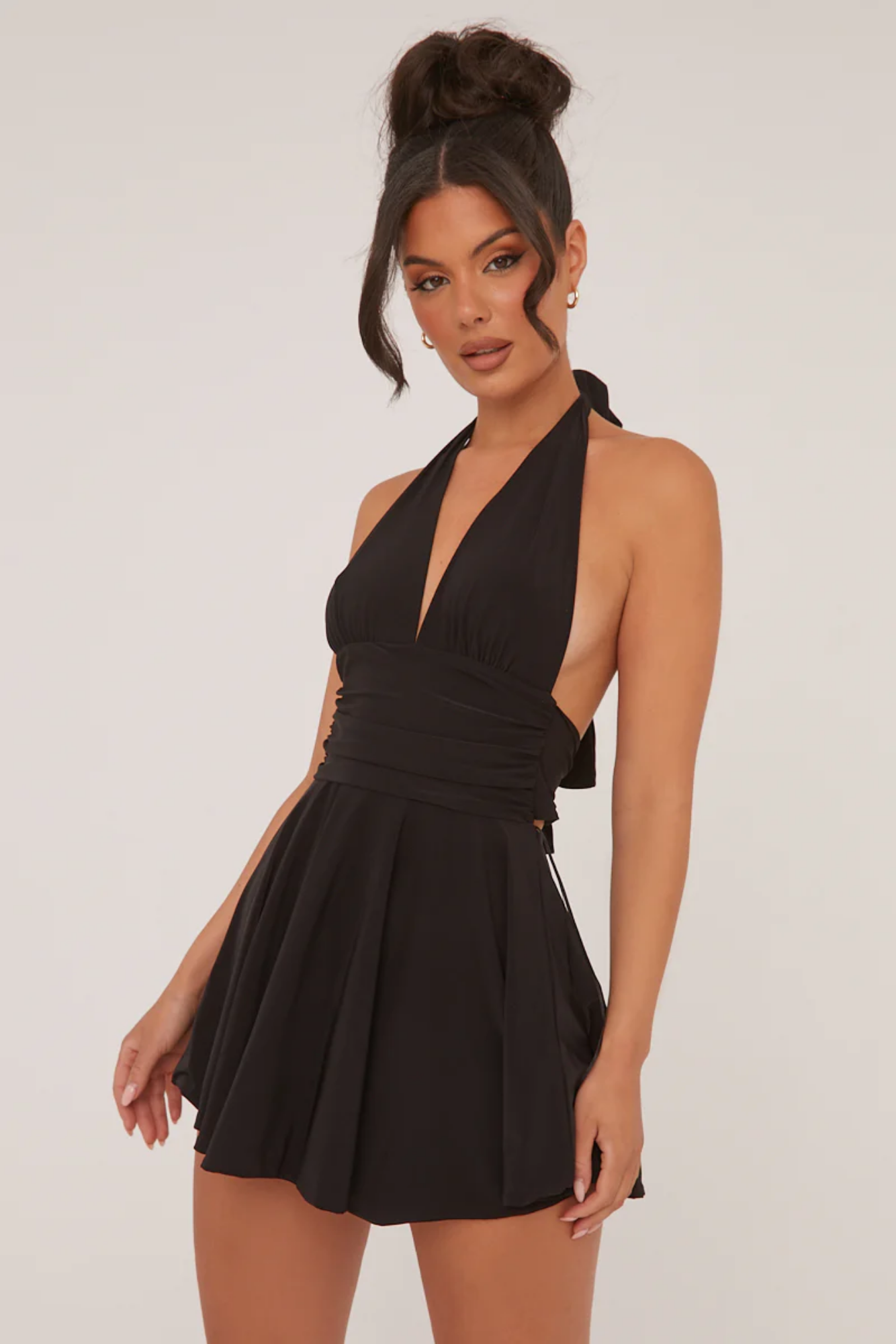 Nerisse – Plunge halter – Skater mini dress-10174868816199-Ivory Ombre