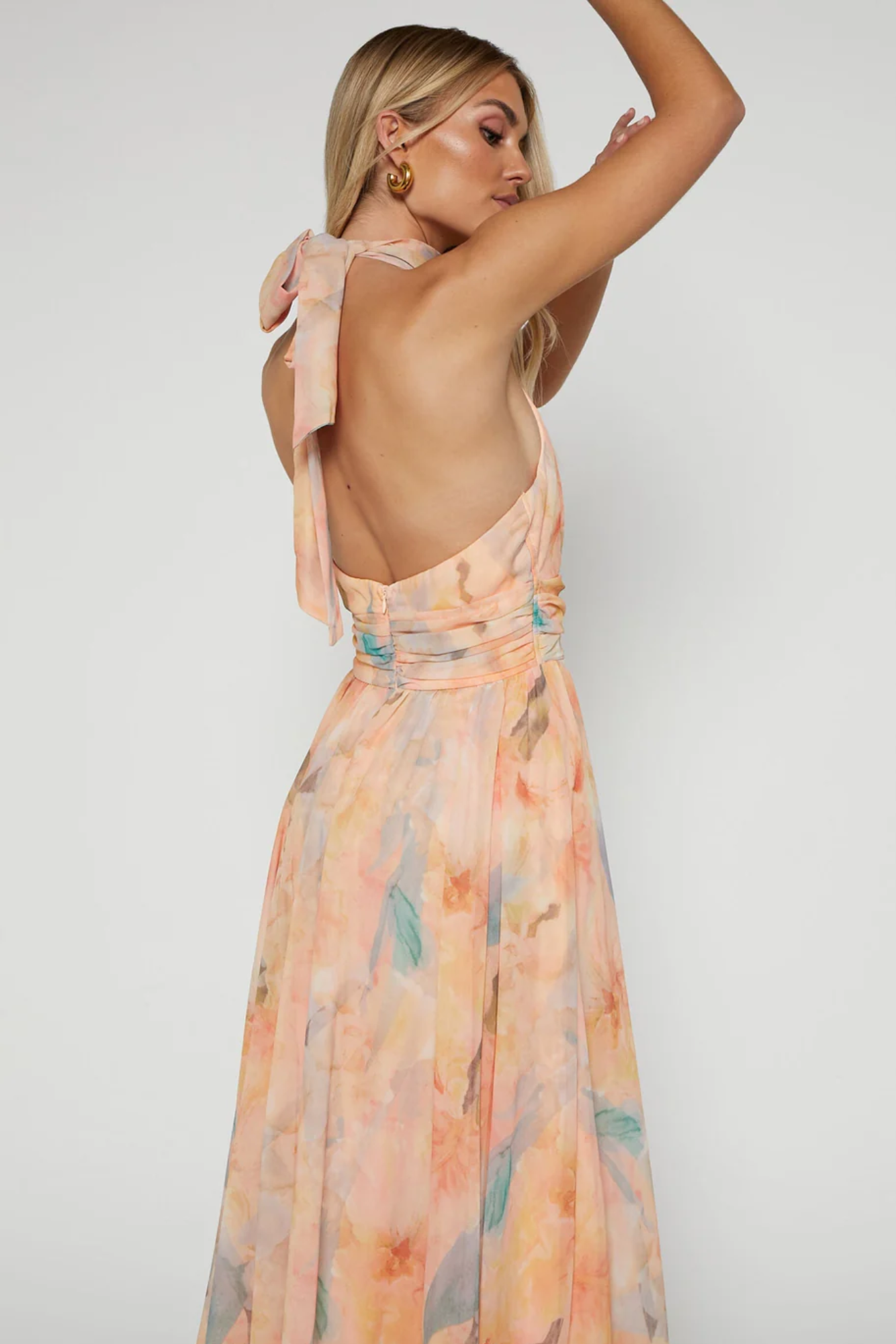 Noevienne – Watercolour print – Halterneck maxi dress-10195576521031-Ivory Ombre