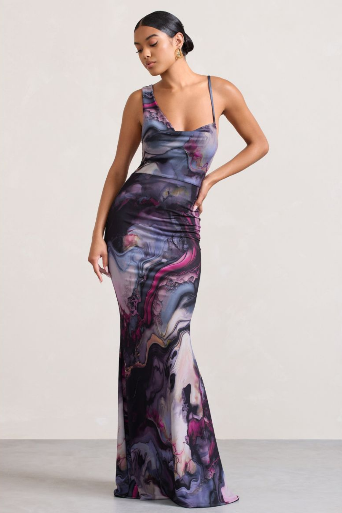 Noirelle – Marble swirl – Satin slip gown-10174853546311-Ivory Ombre