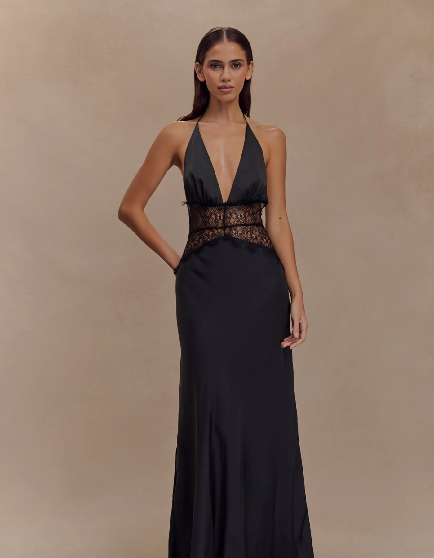 Noirélune – Lace waist detail – Halterneck gown-10174864982343-Ivory Ombre