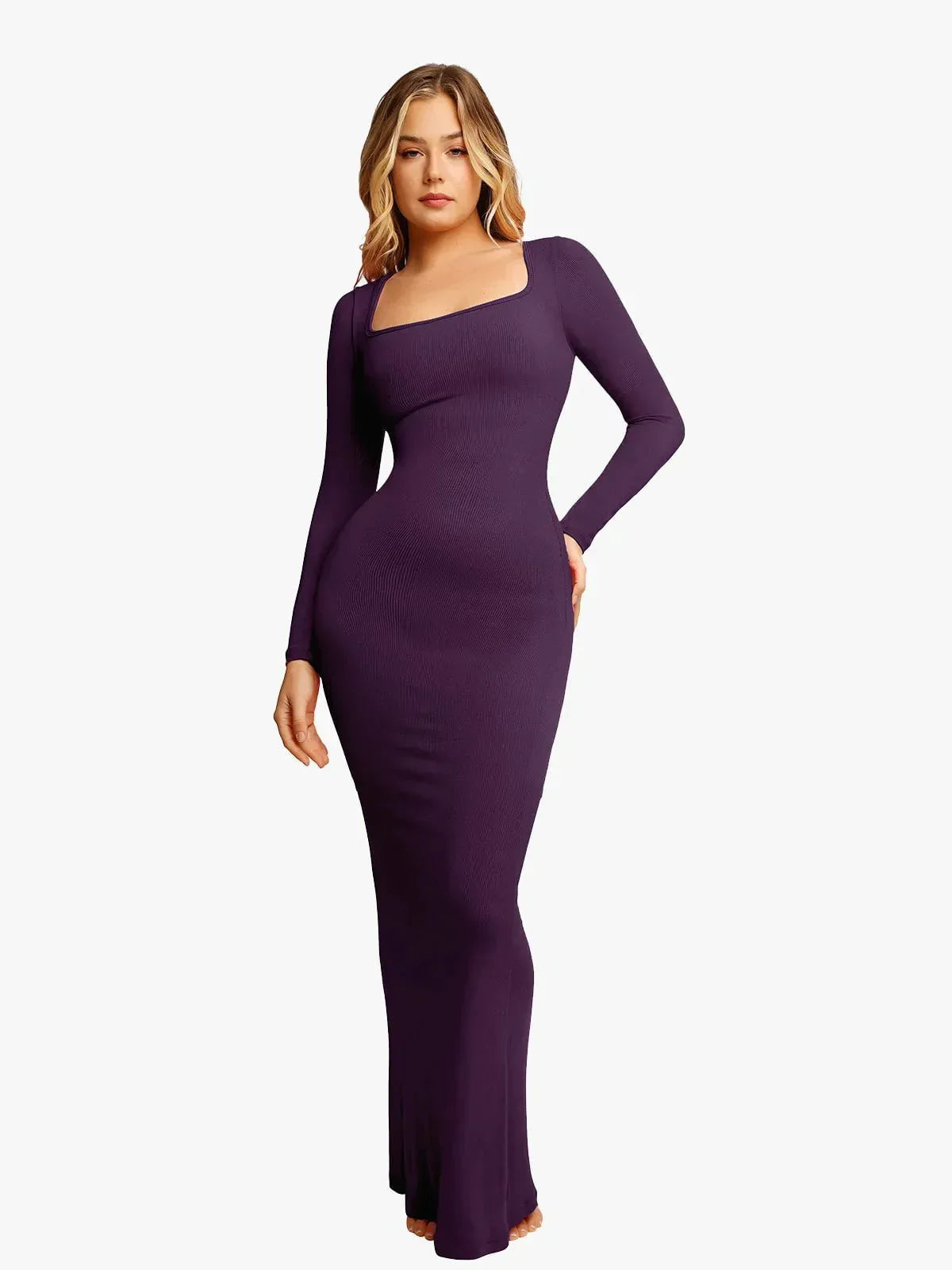Nuvérra – Sculpted knit – Long sleeve maxi dress-10174854889799-Ivory Ombre