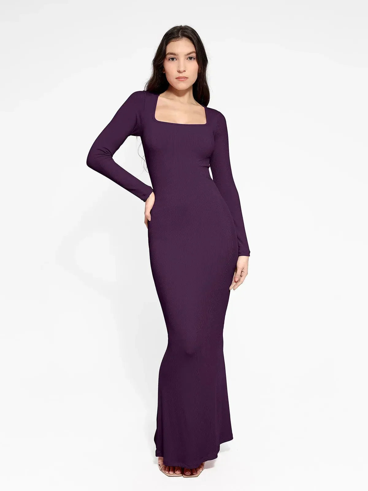 Nuvérra – Sculpted knit – Long sleeve maxi dress-10174854889799-Ivory Ombre