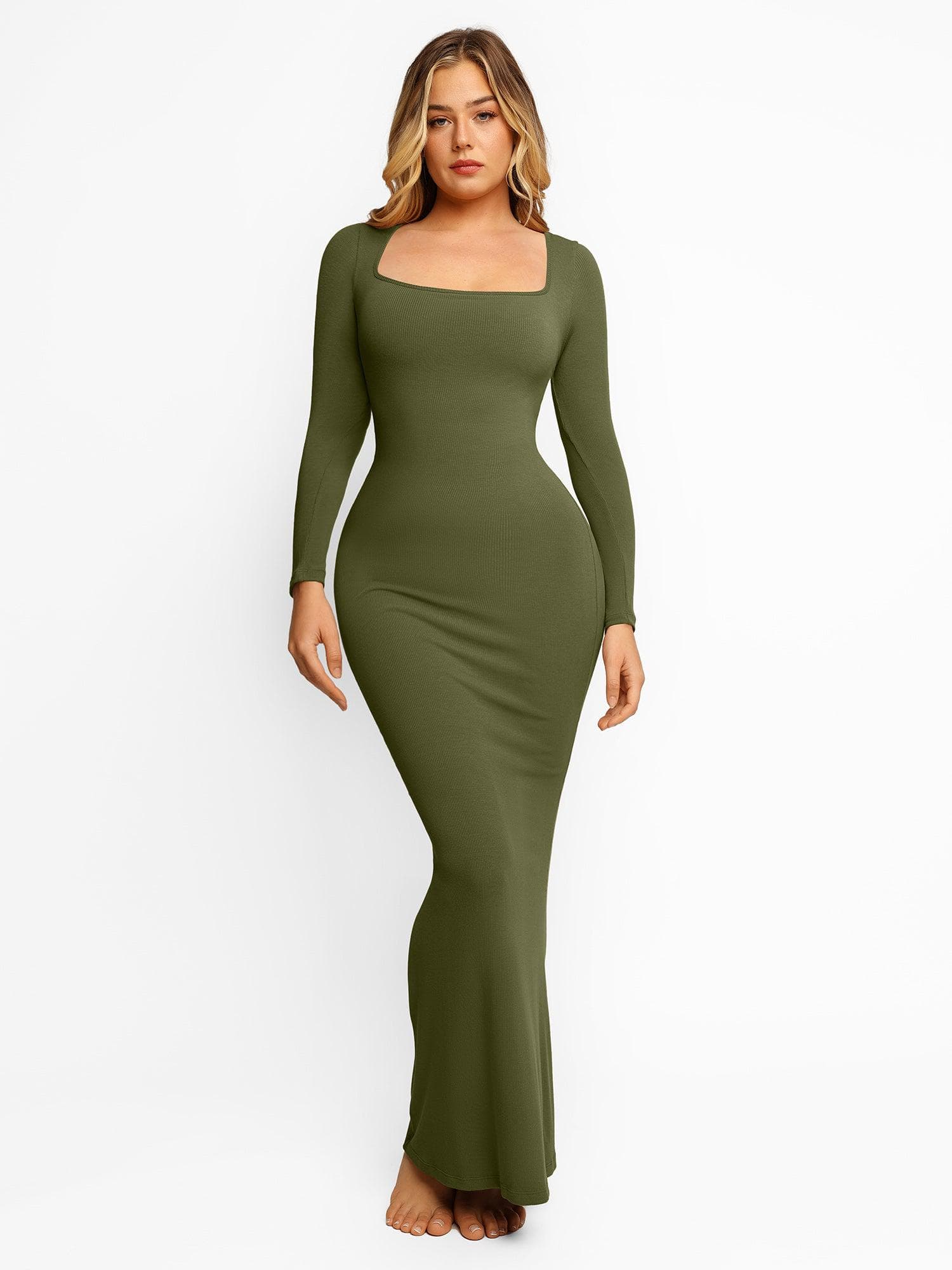 Nuvérra – Sculpted knit – Long sleeve maxi dress-10174854889799-Ivory Ombre