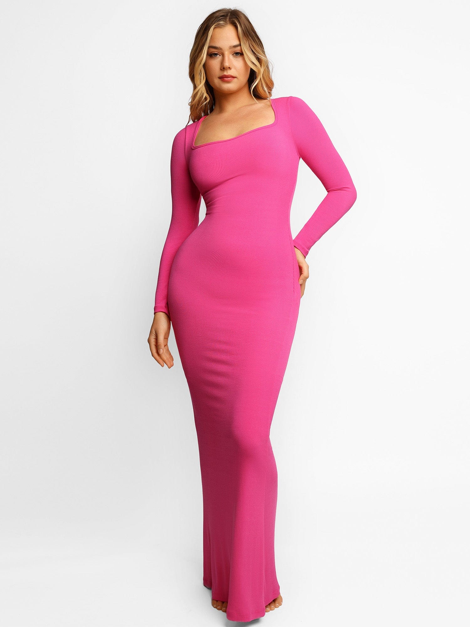 Nuvérra – Sculpted knit – Long sleeve maxi dress-10174854889799-Ivory Ombre