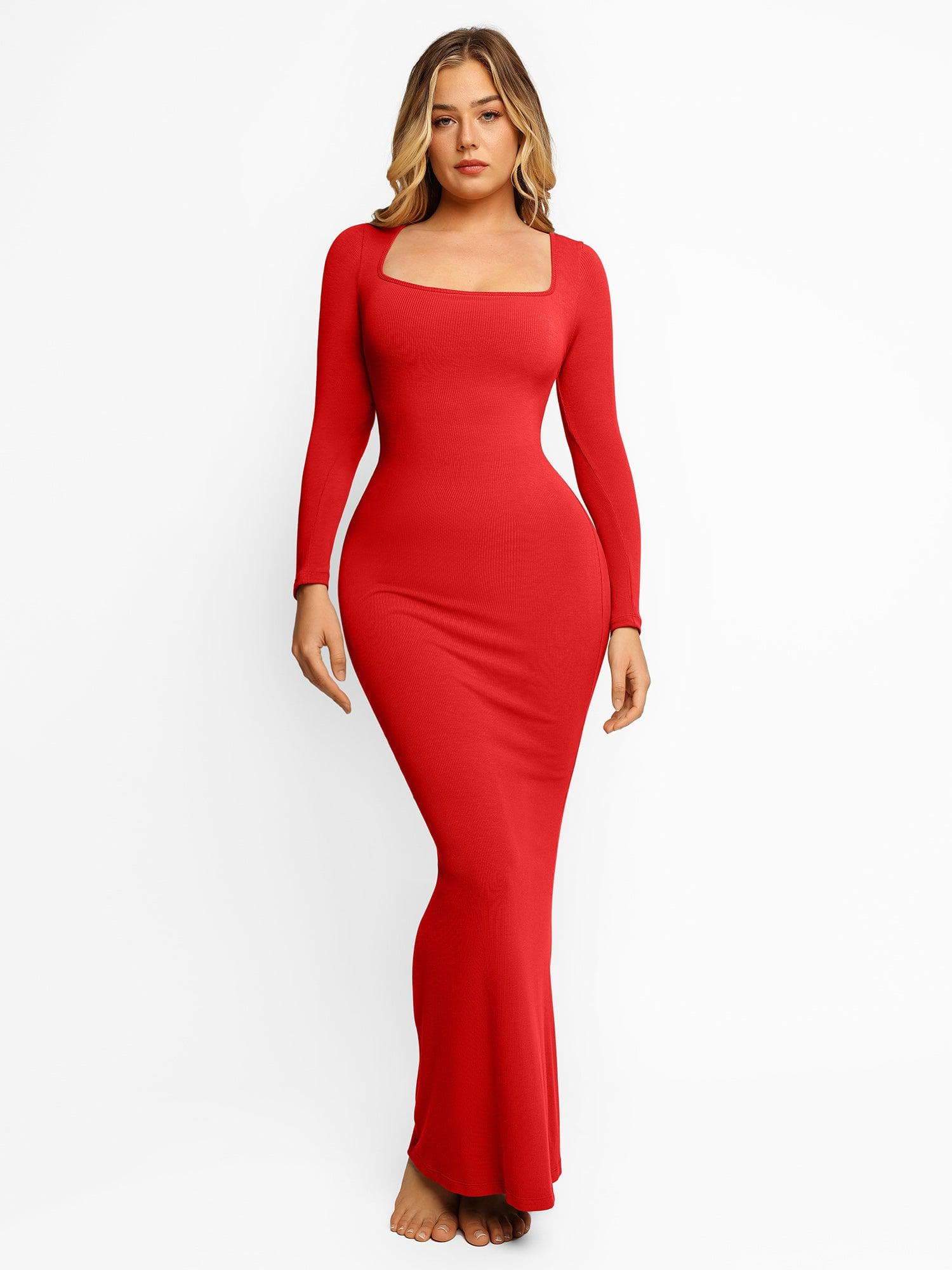 Nuvérra – Sculpted knit – Long sleeve maxi dress-10174854889799-Ivory Ombre