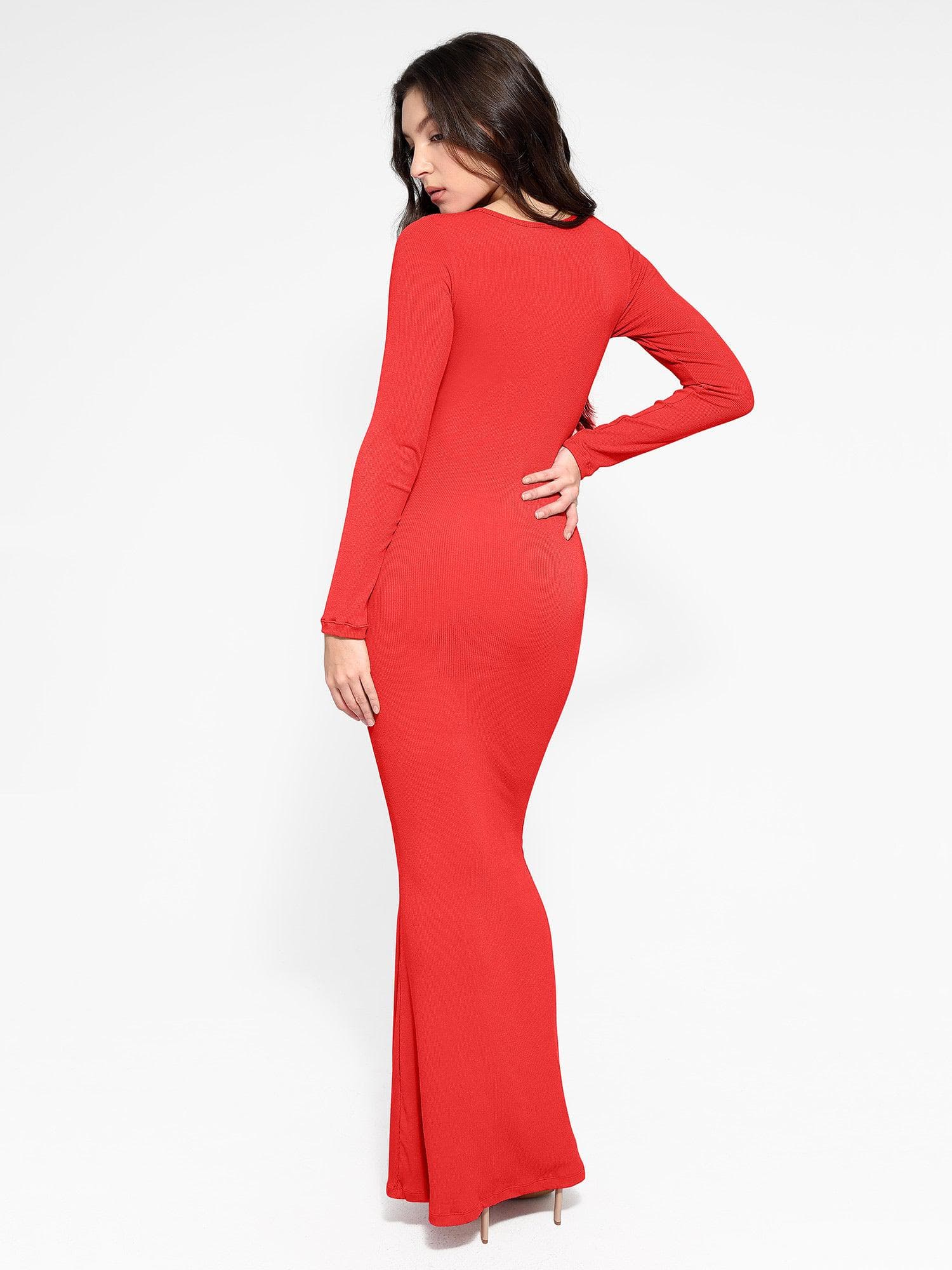 Nuvérra – Sculpted knit – Long sleeve maxi dress-10174854889799-Ivory Ombre