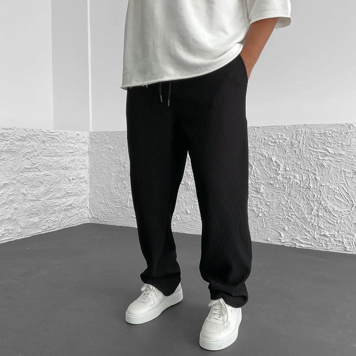 Olivaro – Ribbed texture – Relaxed fit trousers-10174851809607-Ivory Ombre