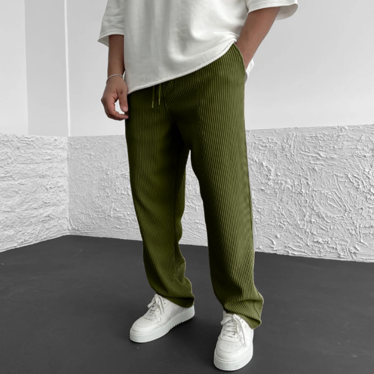 Olivaro – Ribbed texture – Relaxed fit trousers-10174851809607-Ivory Ombre