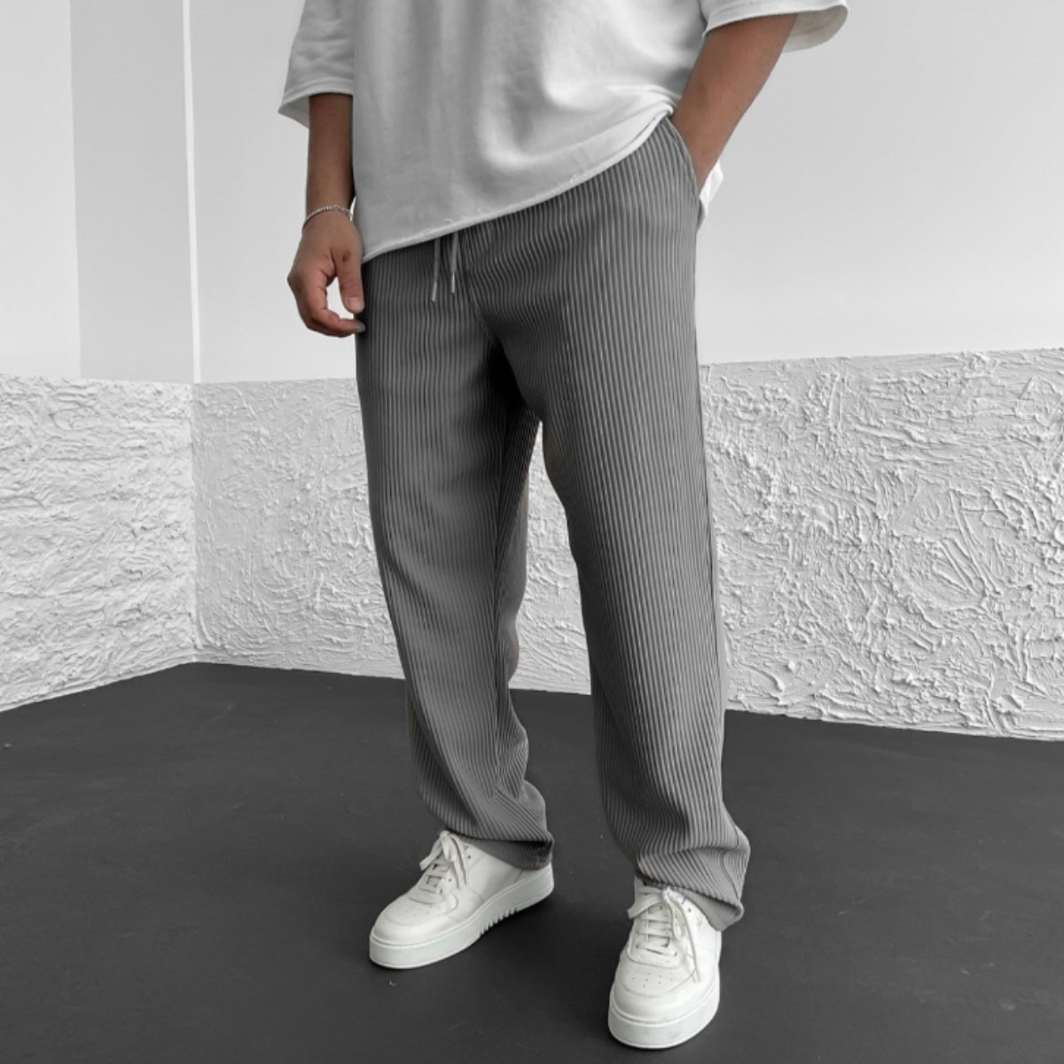 Olivaro – Ribbed texture – Relaxed fit trousers-10174851809607-Ivory Ombre