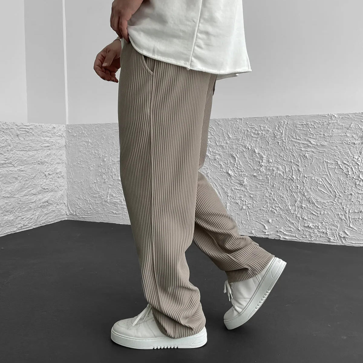 Olivaro – Ribbed texture – Relaxed fit trousers-10174851809607-Ivory Ombre