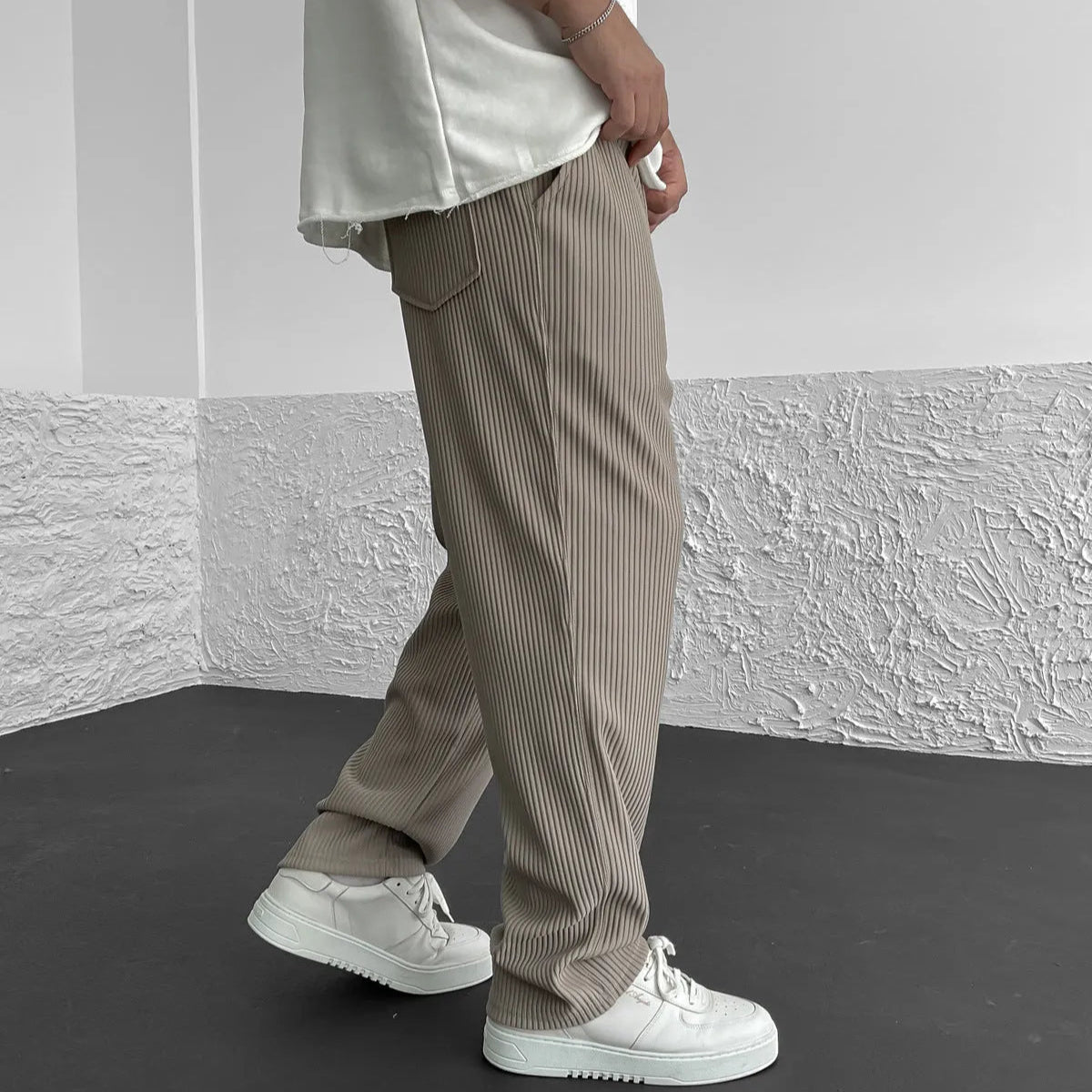 Olivaro – Ribbed texture – Relaxed fit trousers-10174851809607-Ivory Ombre