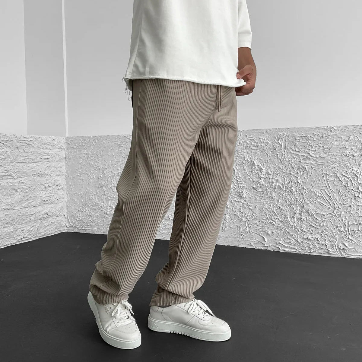 Olivaro – Ribbed texture – Relaxed fit trousers-10174851809607-Ivory Ombre