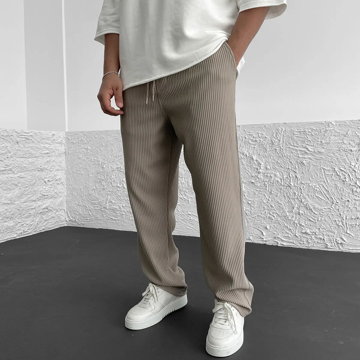 Olivaro – Ribbed texture – Relaxed fit trousers-10174851809607-Ivory Ombre