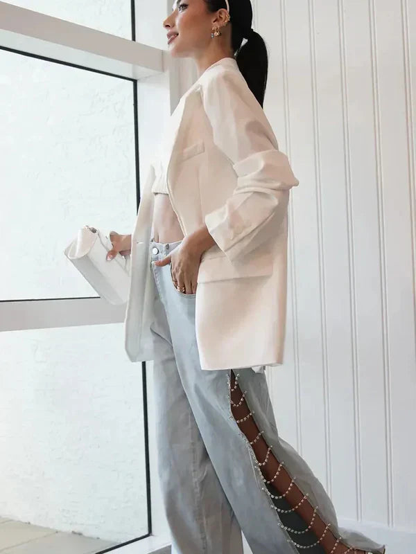 Olivetta – Cut-out design – Wide leg jeans-10174844731719-Ivory Ombre
