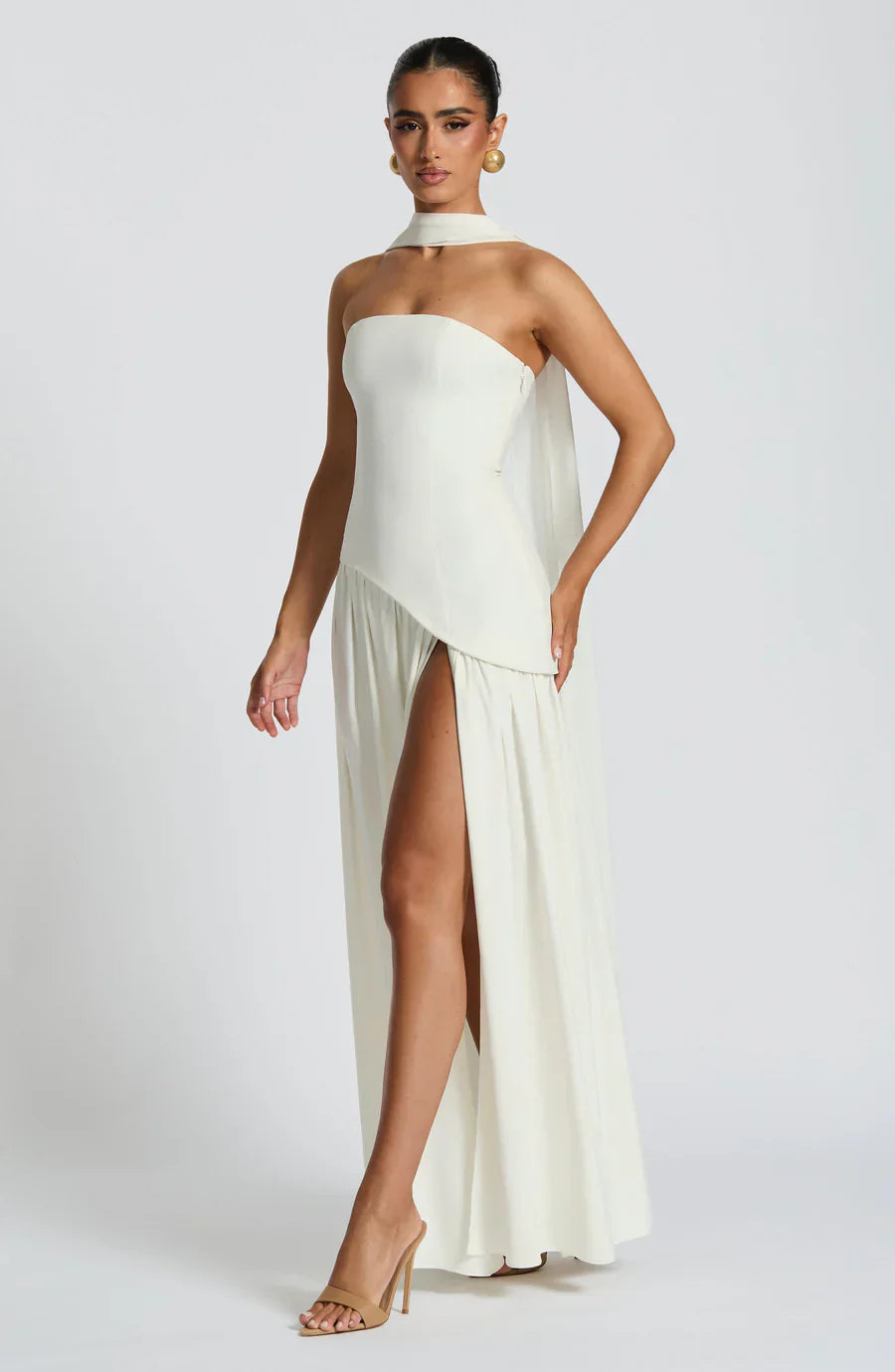 Olivia – Sculpted slit silhouette – Evening gown-10183329907015-Ivory Ombre