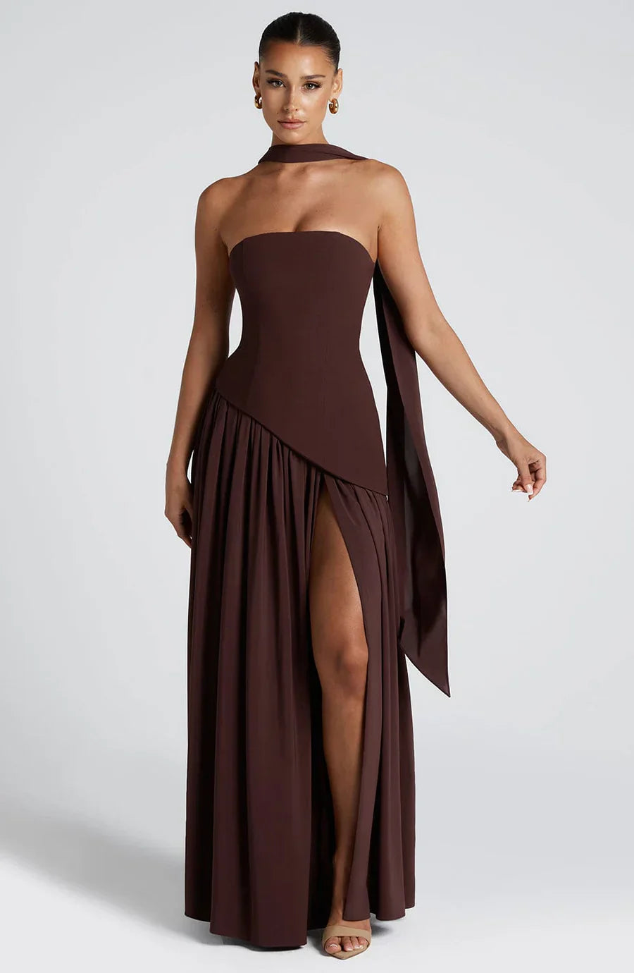 Olivia – Sculpted slit silhouette – Evening gown-10183329907015-Ivory Ombre