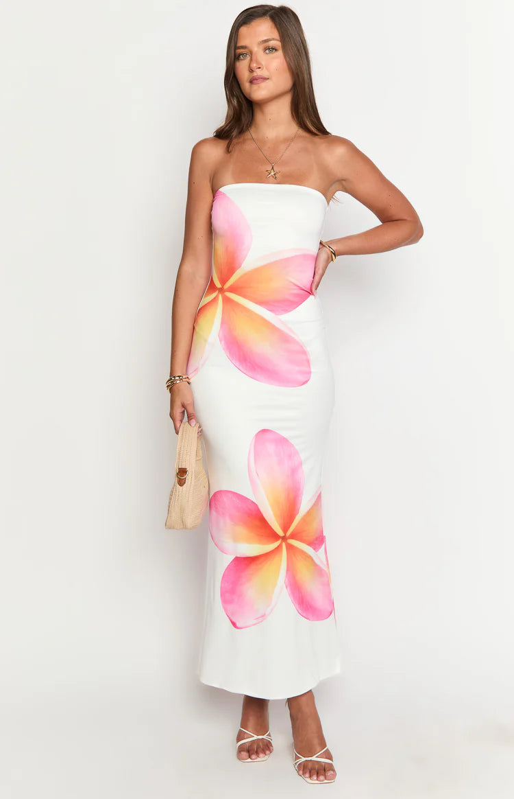 Oristella – Bold floral silhouette – Strapless maxi dress-10174852661575-Ivory Ombre