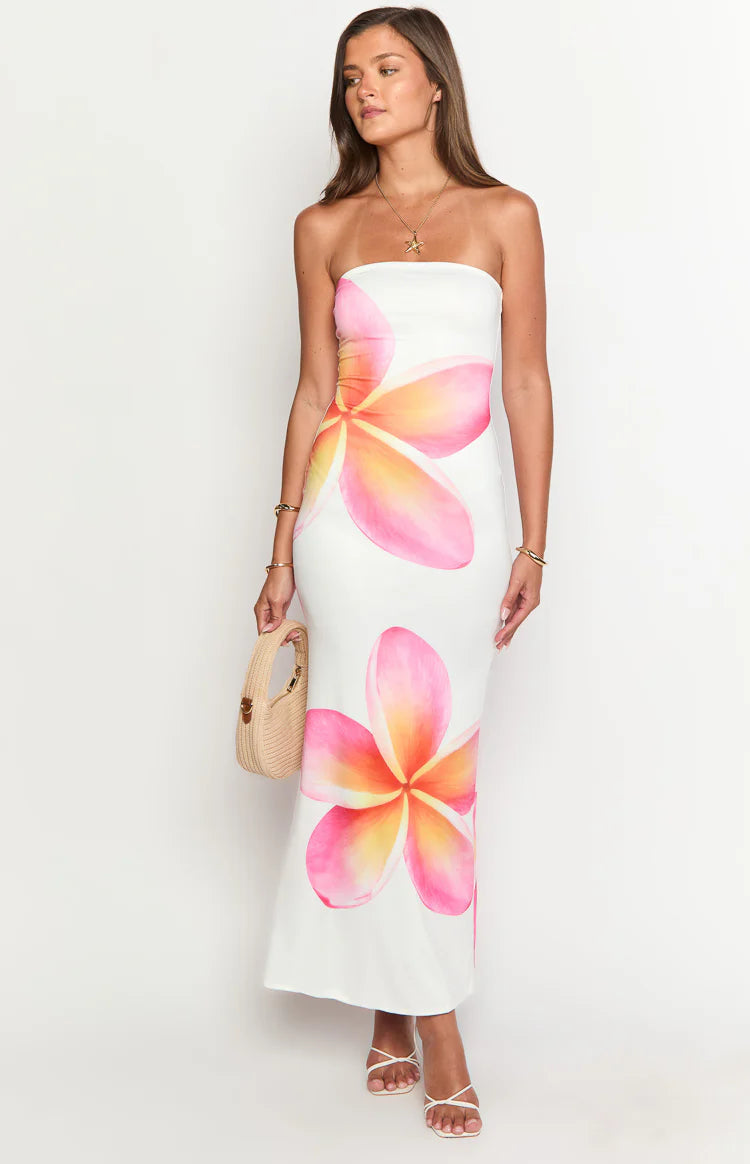 Oristella – Bold floral silhouette – Strapless maxi dress-10174852661575-Ivory Ombre