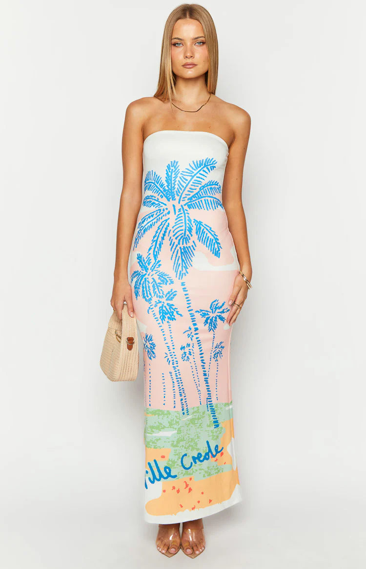 Oristella – Bold floral silhouette – Strapless maxi dress-10174852661575-Ivory Ombre