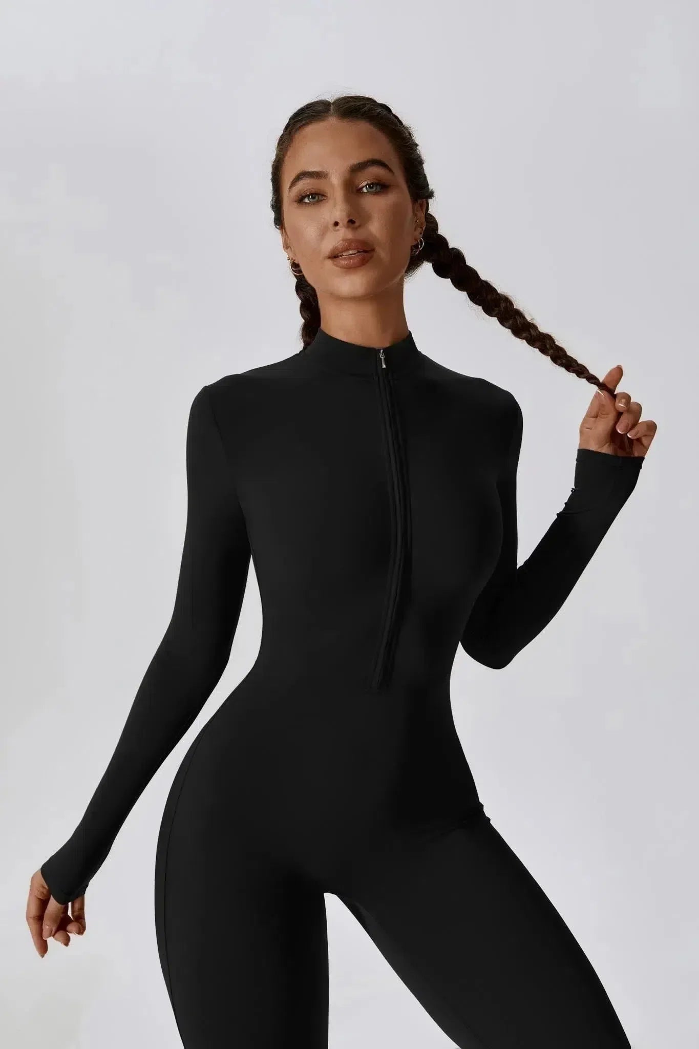 Paola – High-neck zip – Long-sleeve jumpsuit-10174779130183-Ivory Ombre