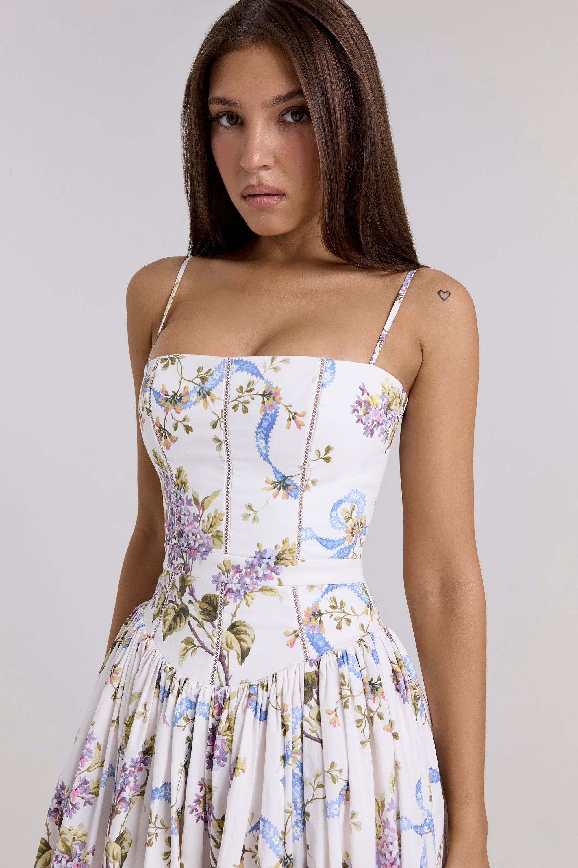 Parven – Corset bodice – Floral midi dress-10174853316935-Ivory Ombre