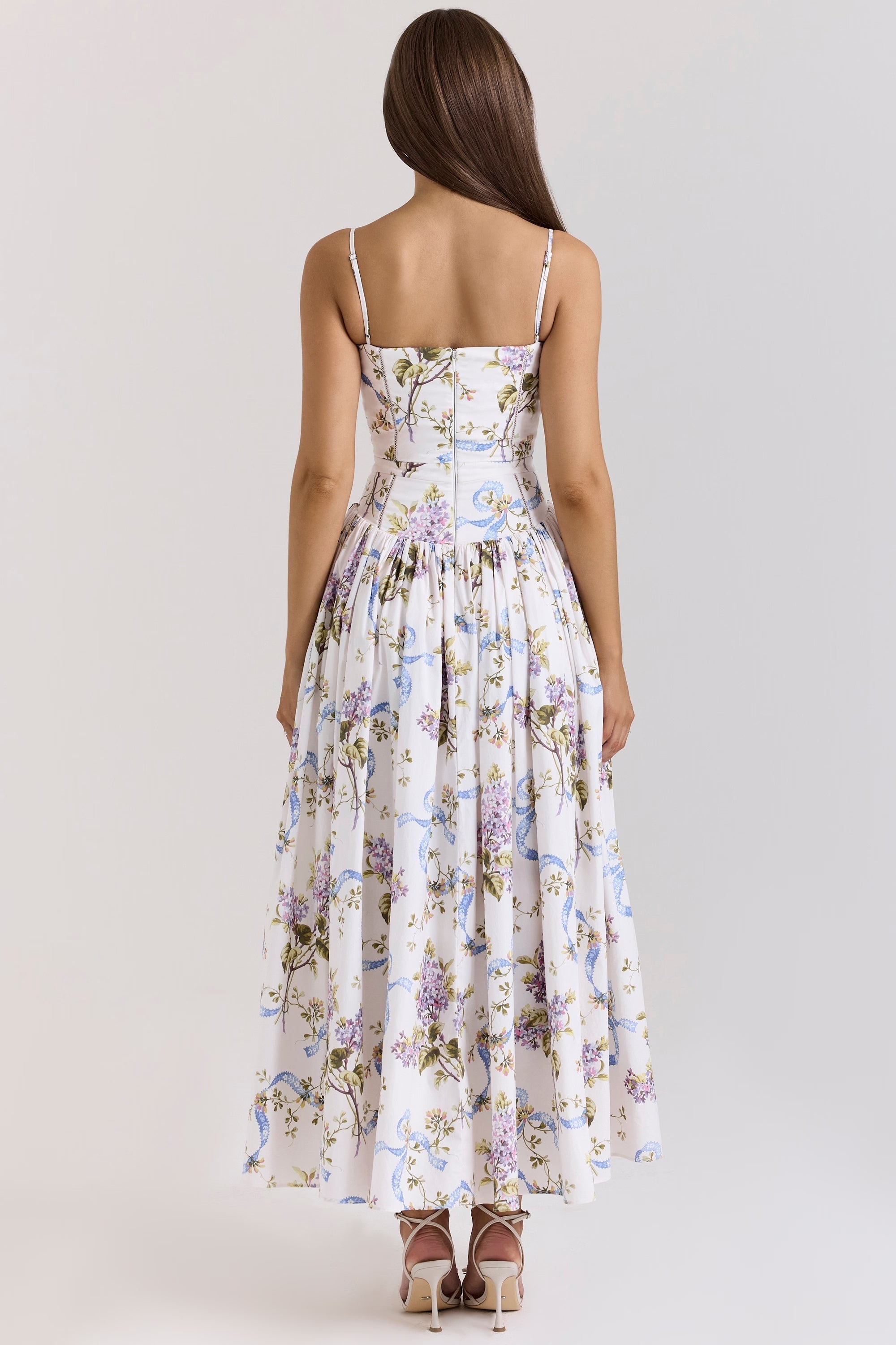 Parven – Corset bodice – Floral midi dress-10174853316935-Ivory Ombre