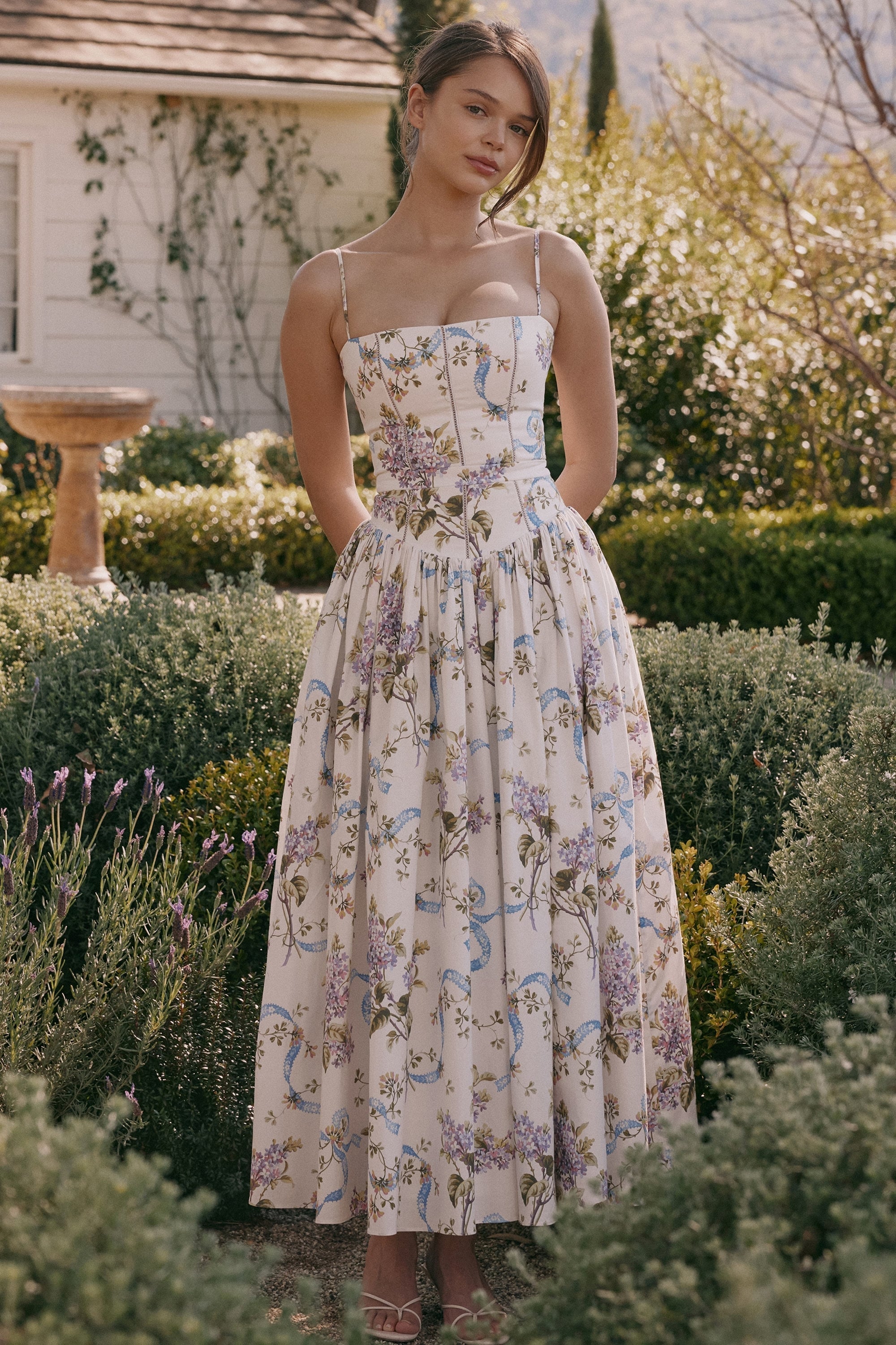 Parven – Corset bodice – Floral midi dress-10174853316935-Ivory Ombre