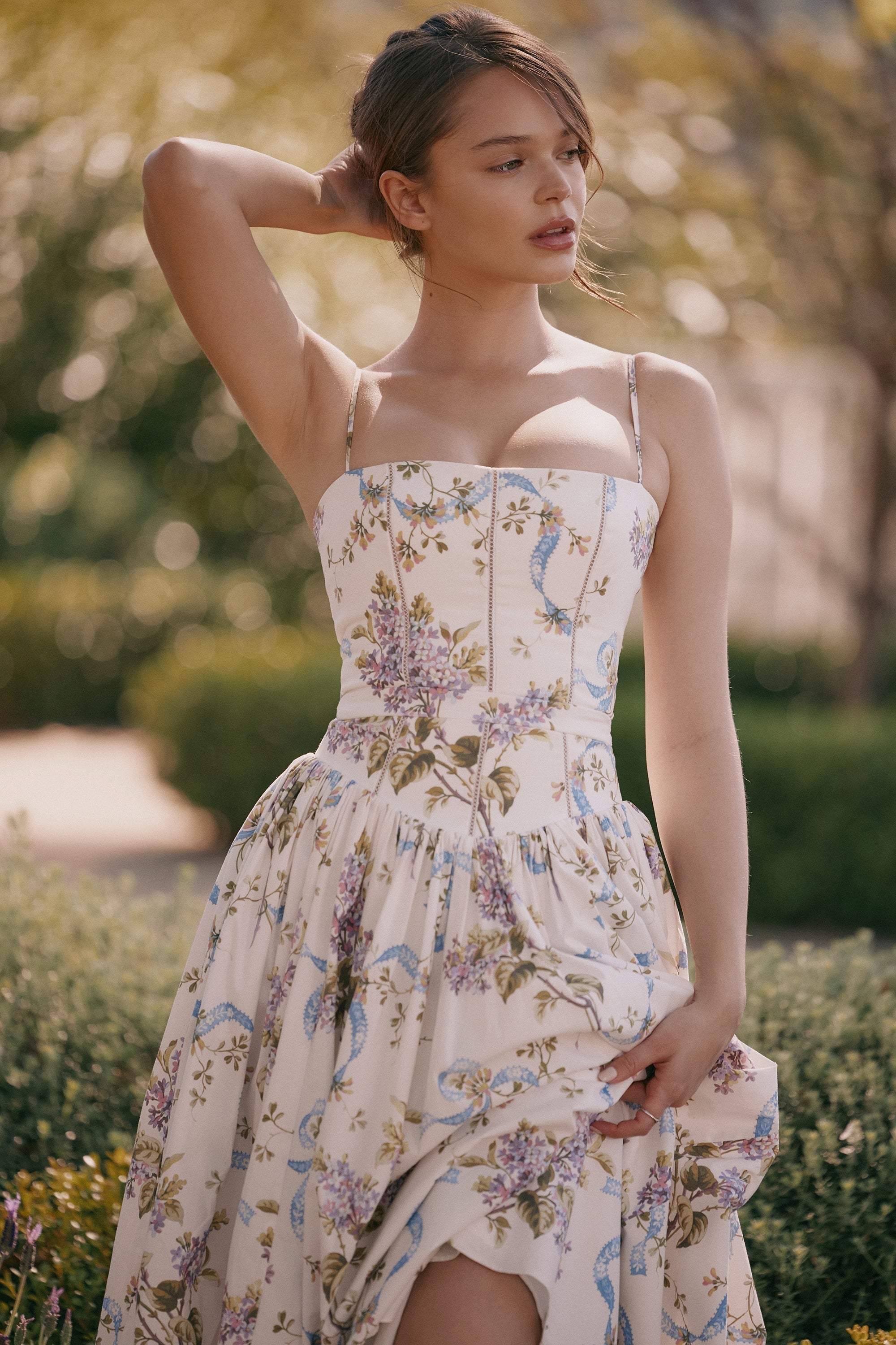 Parven – Corset bodice – Floral midi dress-10174853316935-Ivory Ombre