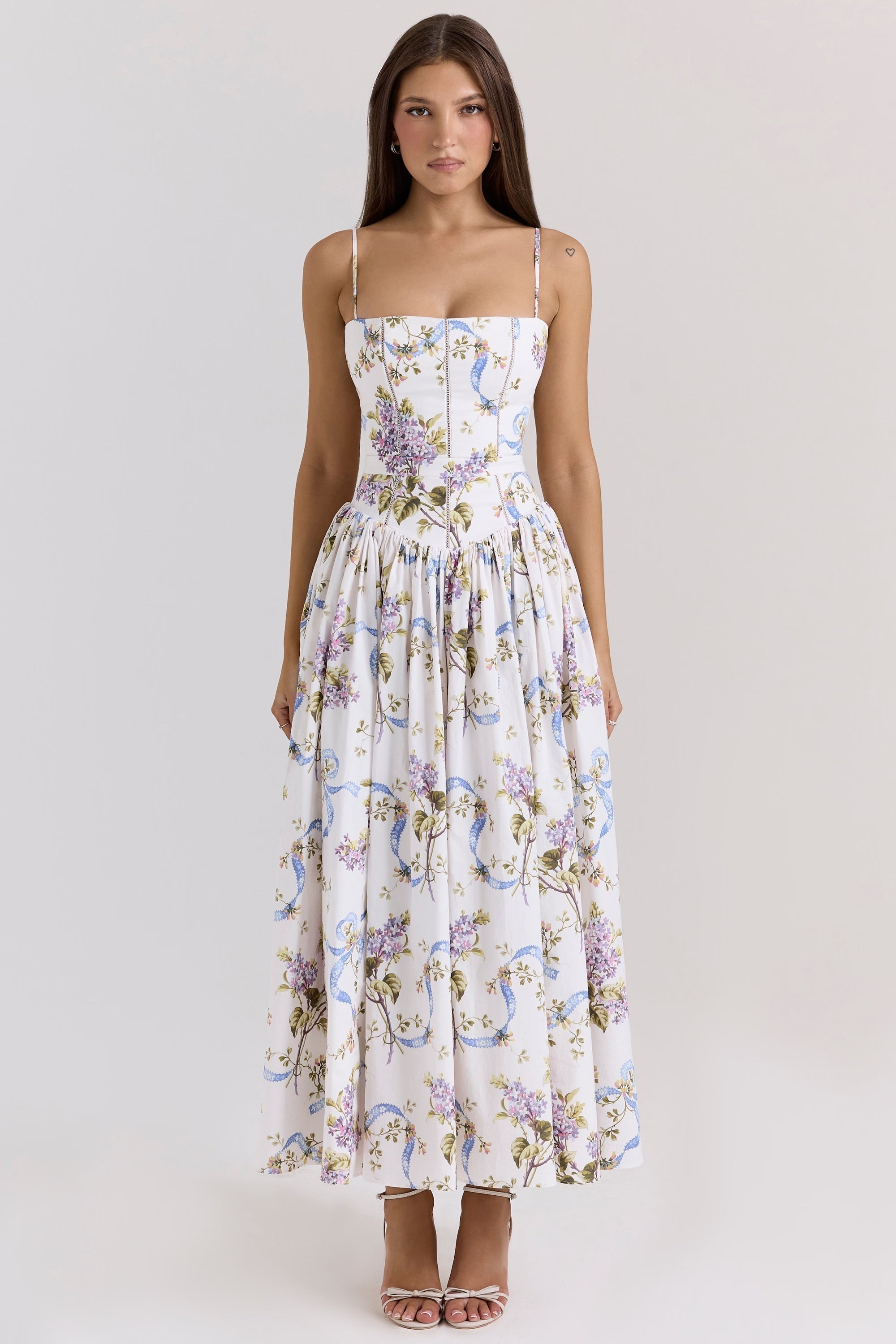 Parven – Corset bodice – Floral midi dress-10174853316935-Ivory Ombre
