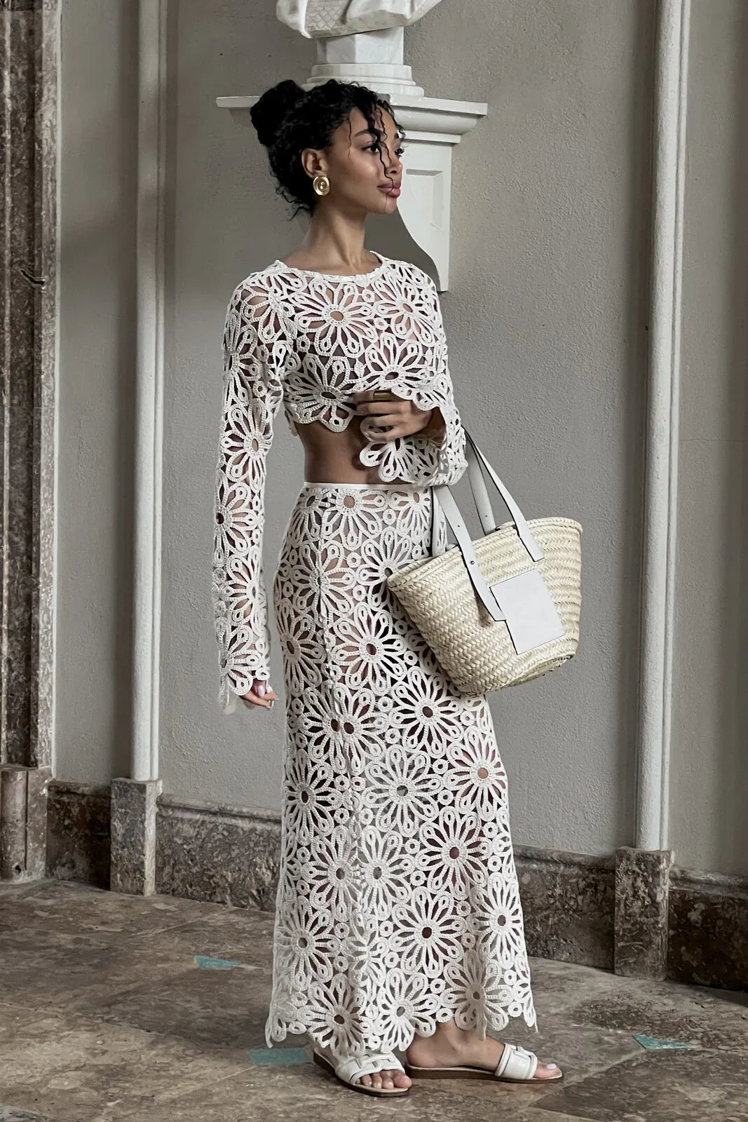 Ravelline – Crochet floral – Co-ord set-10174868881735-Ivory Ombre