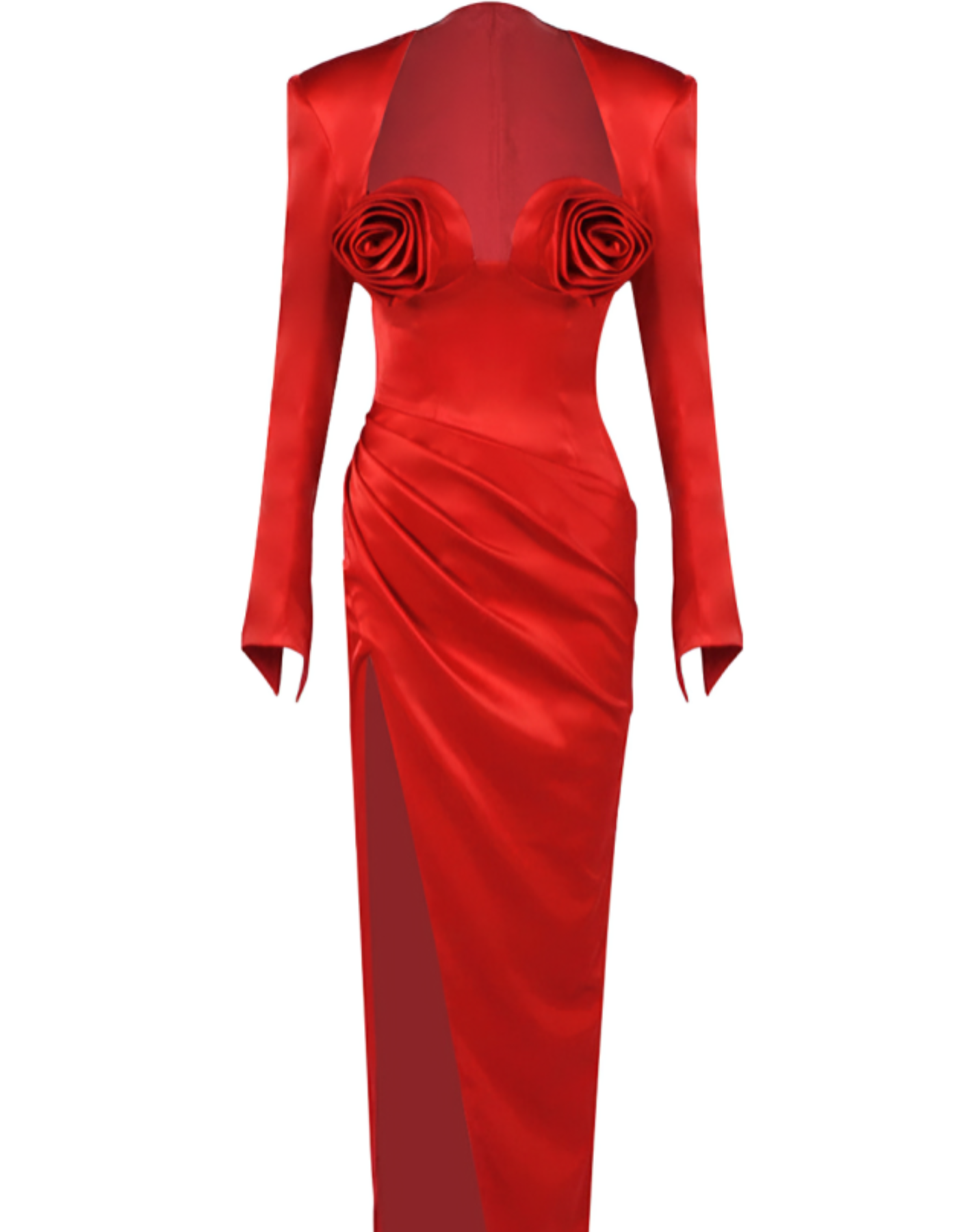 Rosavina – Sculpted rose detail – Satin evening gown-10174863573319-Ivory Ombre