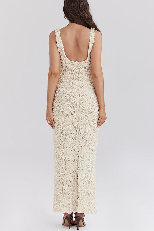 Rosavine – Textured floral – Deep plunge gown-10174858854727-Ivory Ombre