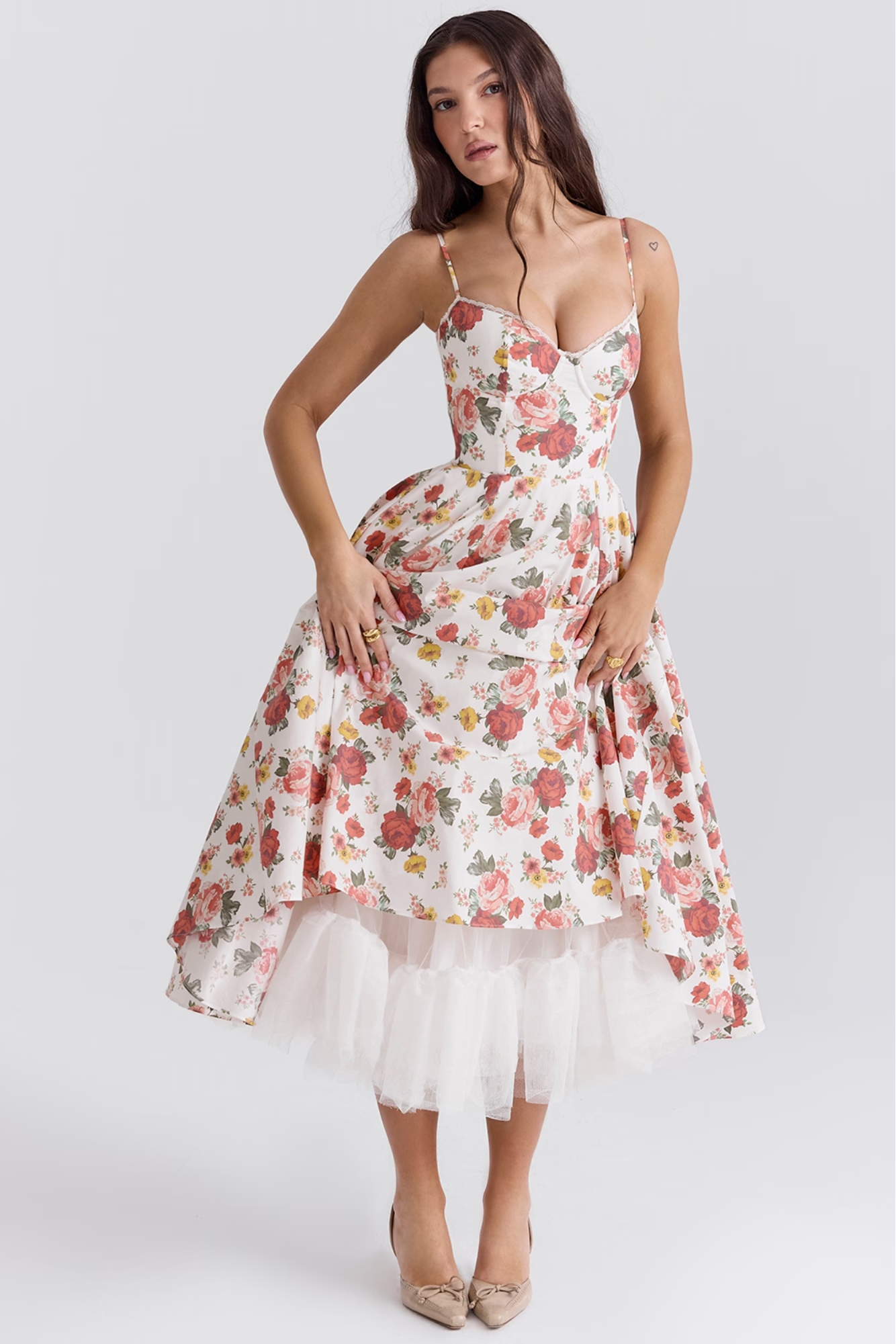 Roselunette – Vintage rose – High-low midi dress-10196573684039-Ivory Ombre