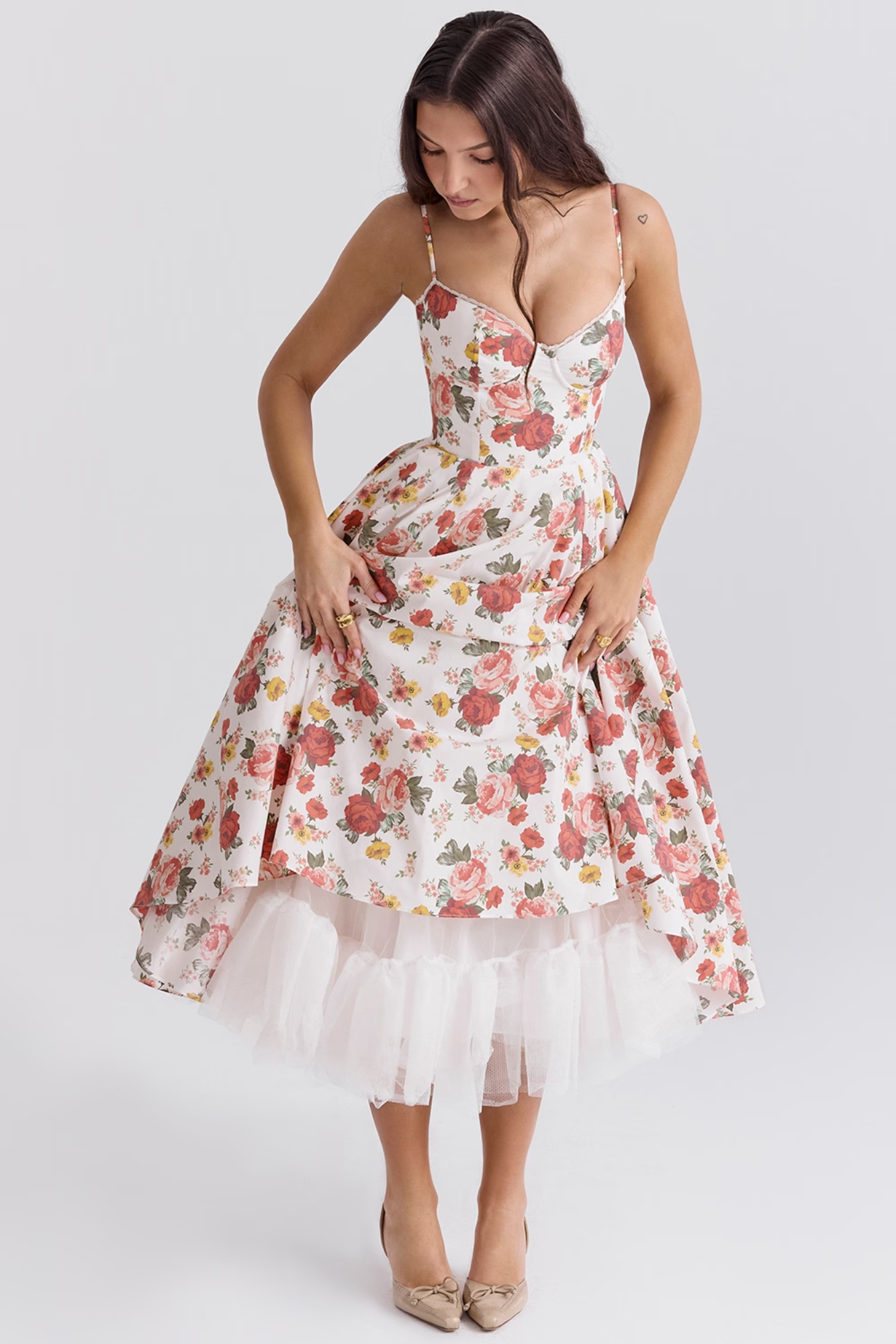 Roselunette – Vintage rose – High-low midi dress-10196573684039-Ivory Ombre