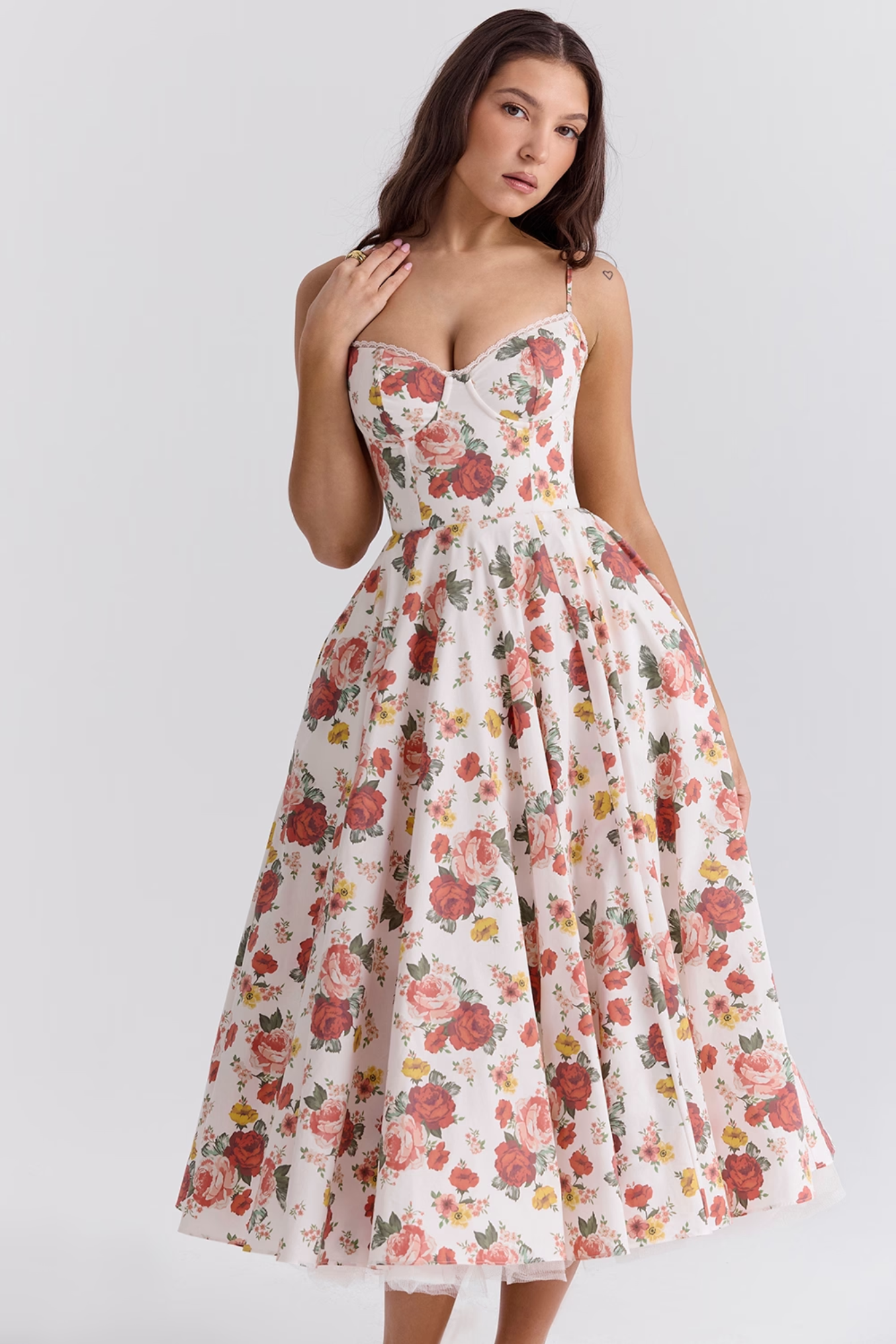 Roselunette – Vintage rose – High-low midi dress-10196573684039-Ivory Ombre