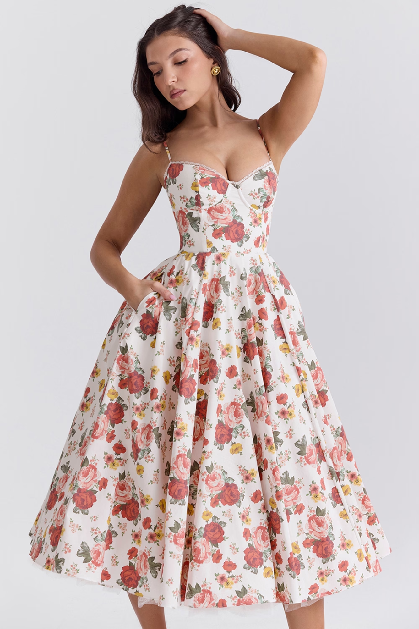 Roselunette – Vintage rose – High-low midi dress-10196573684039-Ivory Ombre
