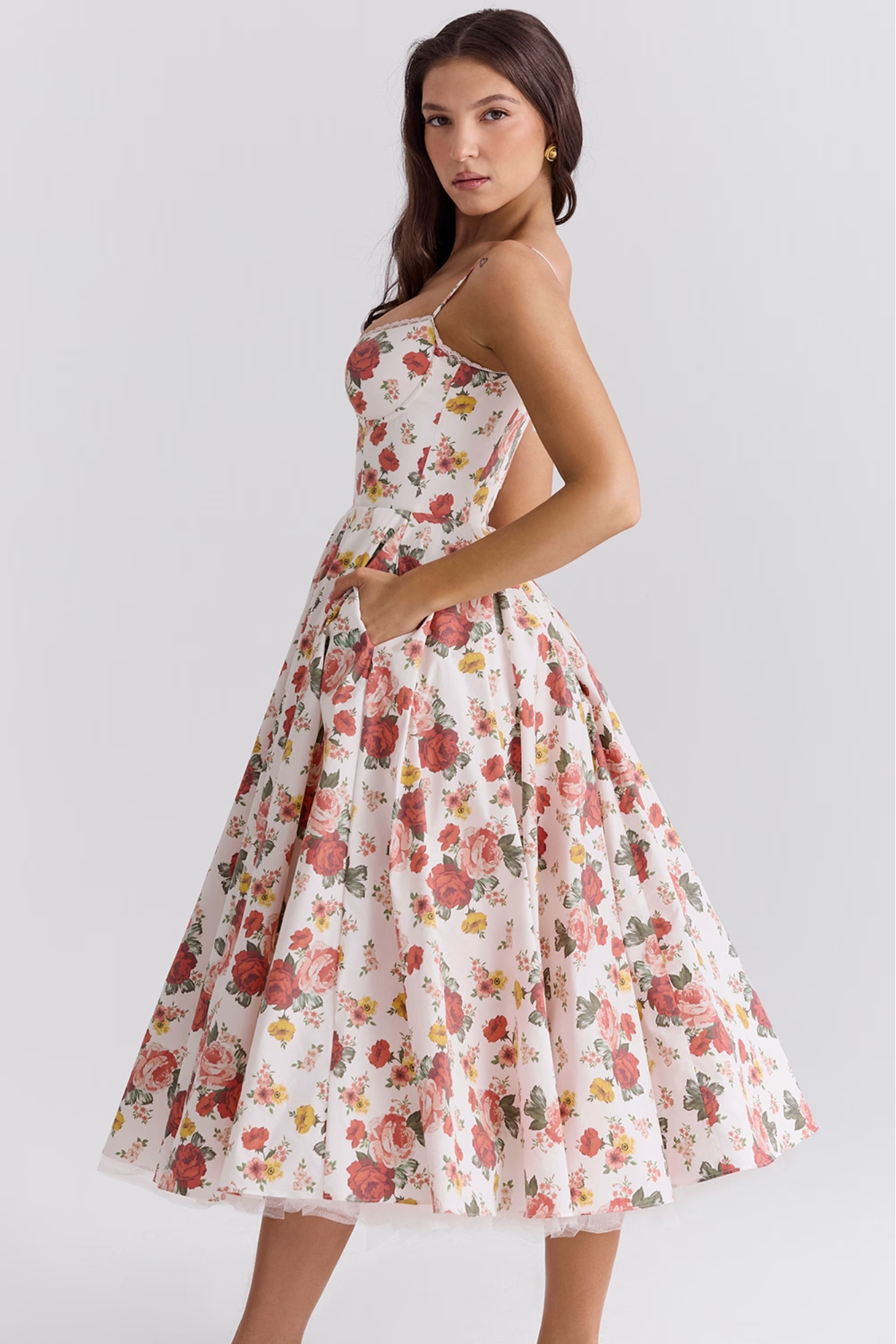 Roselunette – Vintage rose – High-low midi dress-10196573684039-Ivory Ombre