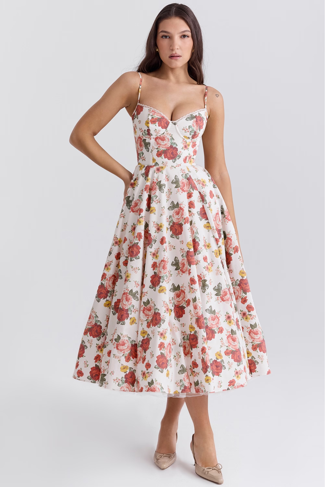 Roselunette – Vintage rose – High-low midi dress-10196573684039-Ivory Ombre