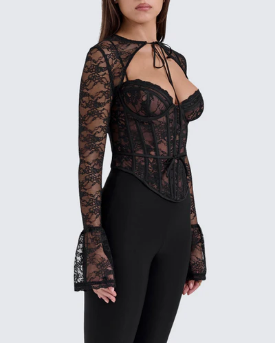 Saffira – Romantic lace – Long-sleeve corset top-10174842503495-Ivory Ombre