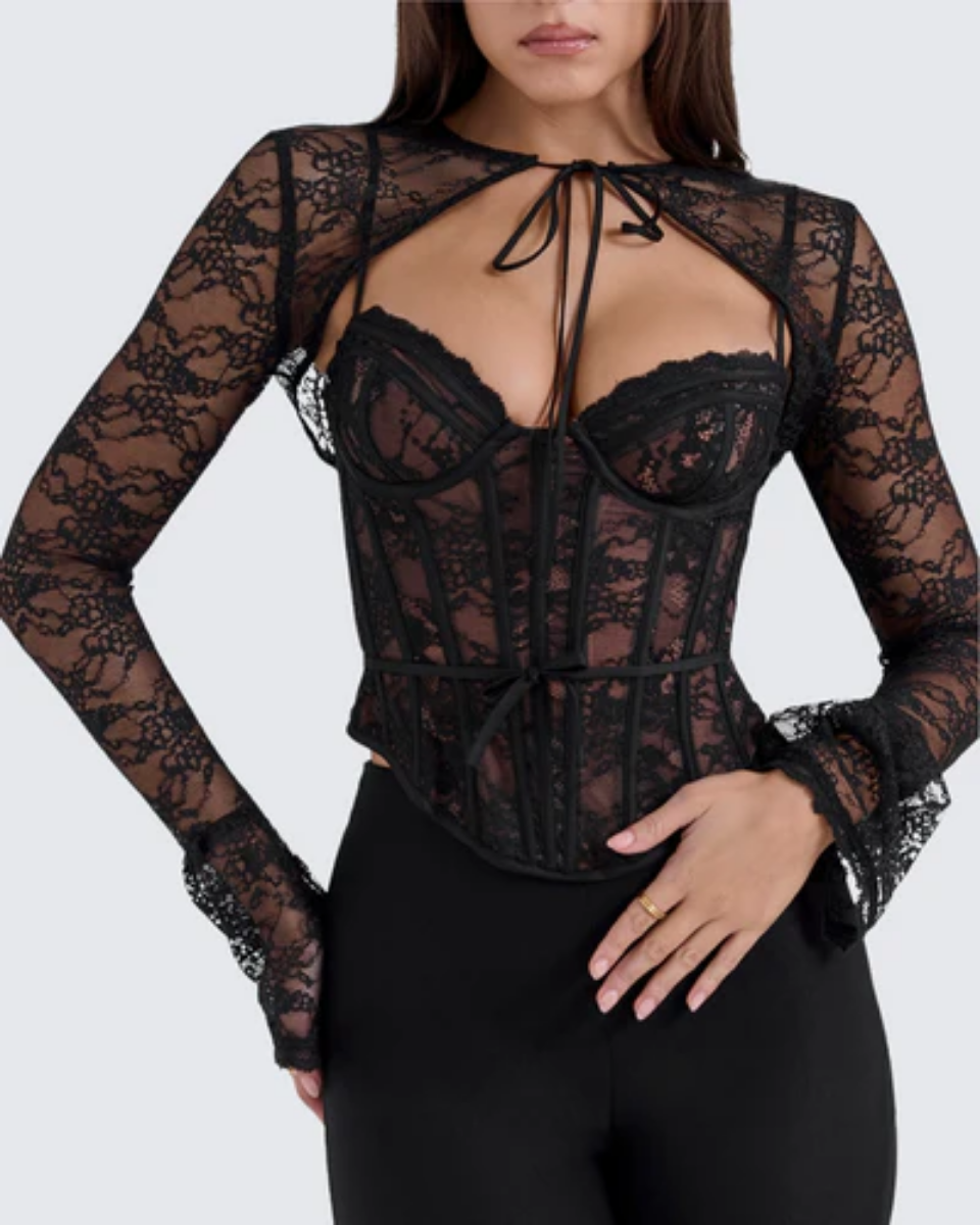 Saffira – Romantic lace – Long-sleeve corset top-10174842503495-Ivory Ombre