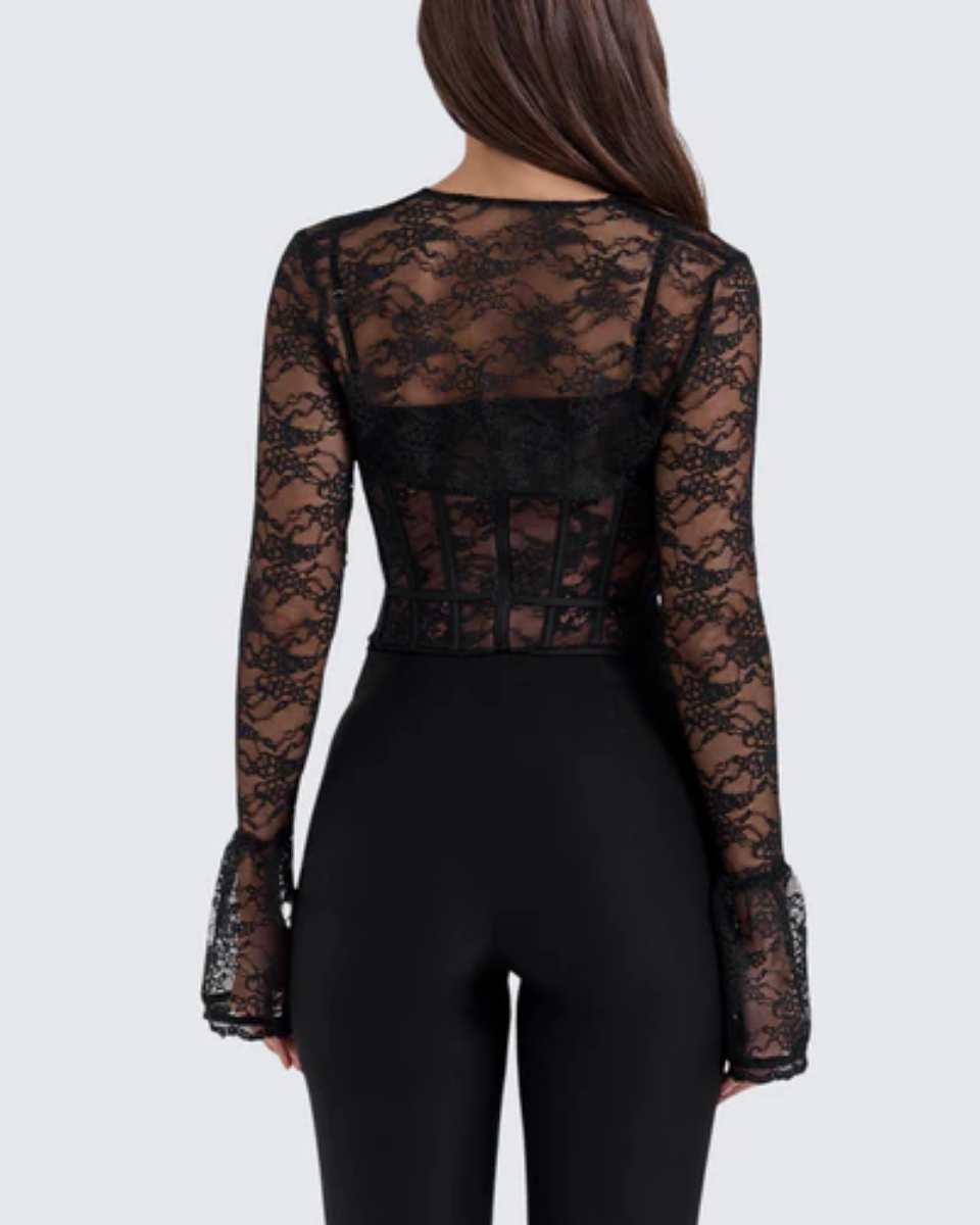 Saffira – Romantic lace – Long-sleeve corset top-10174842503495-Ivory Ombre