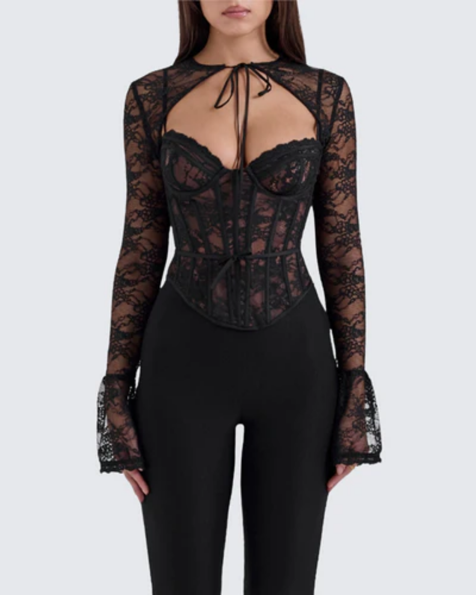 Saffira – Romantic lace – Long-sleeve corset top-10174842503495-Ivory Ombre