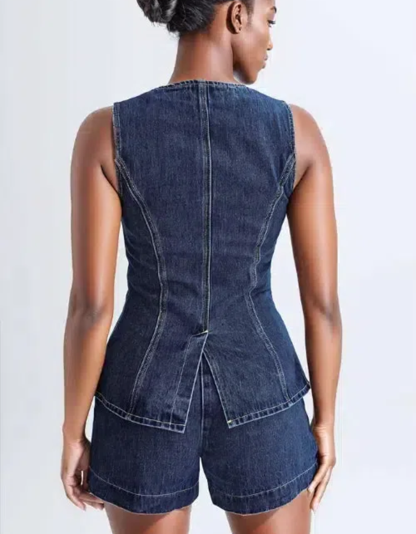 Savona – Longline sleeveless design – Denim vest set-10174752162119-Ivory Ombre
