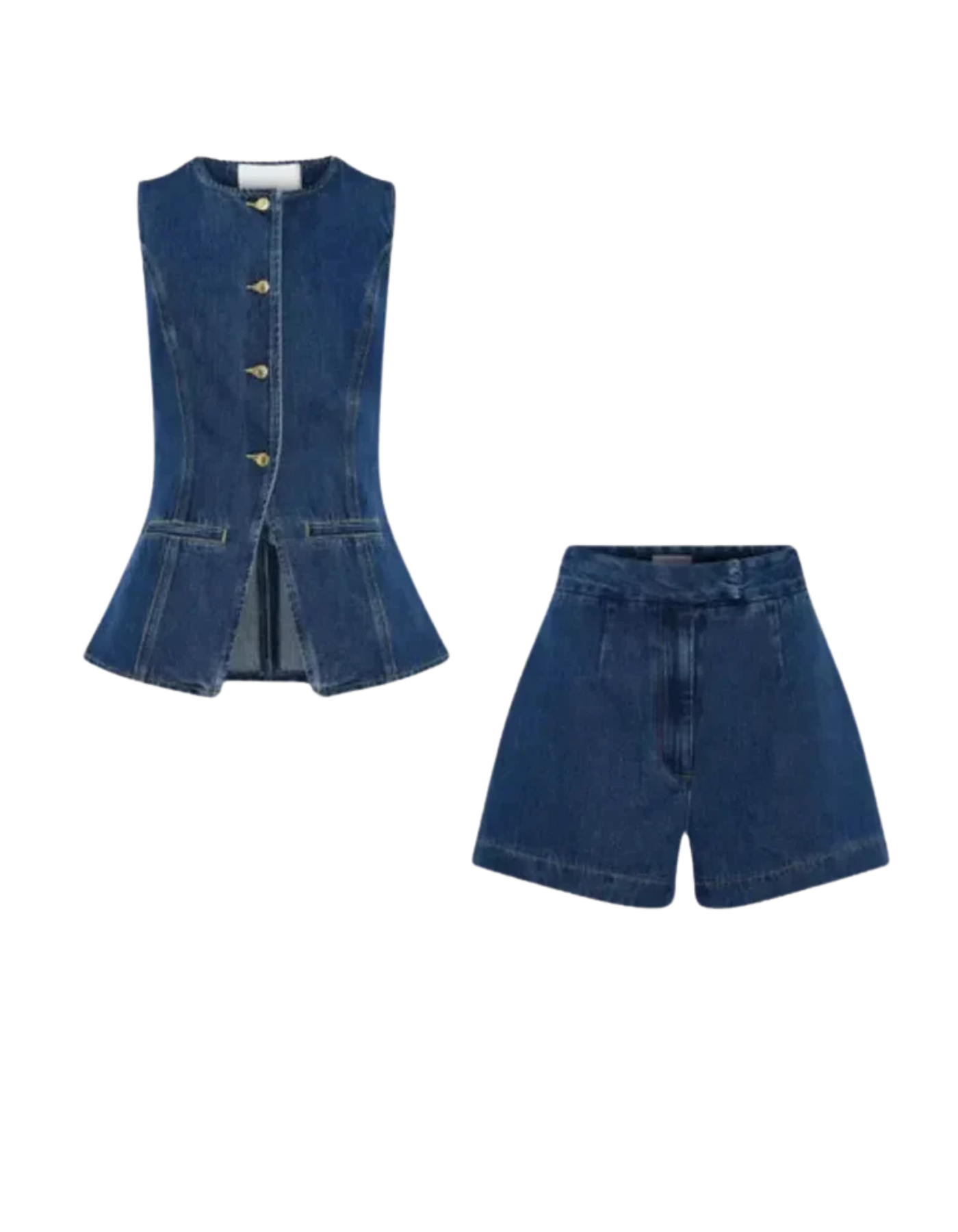 Savona – Longline sleeveless design – Denim vest set-10174752162119-Ivory Ombre