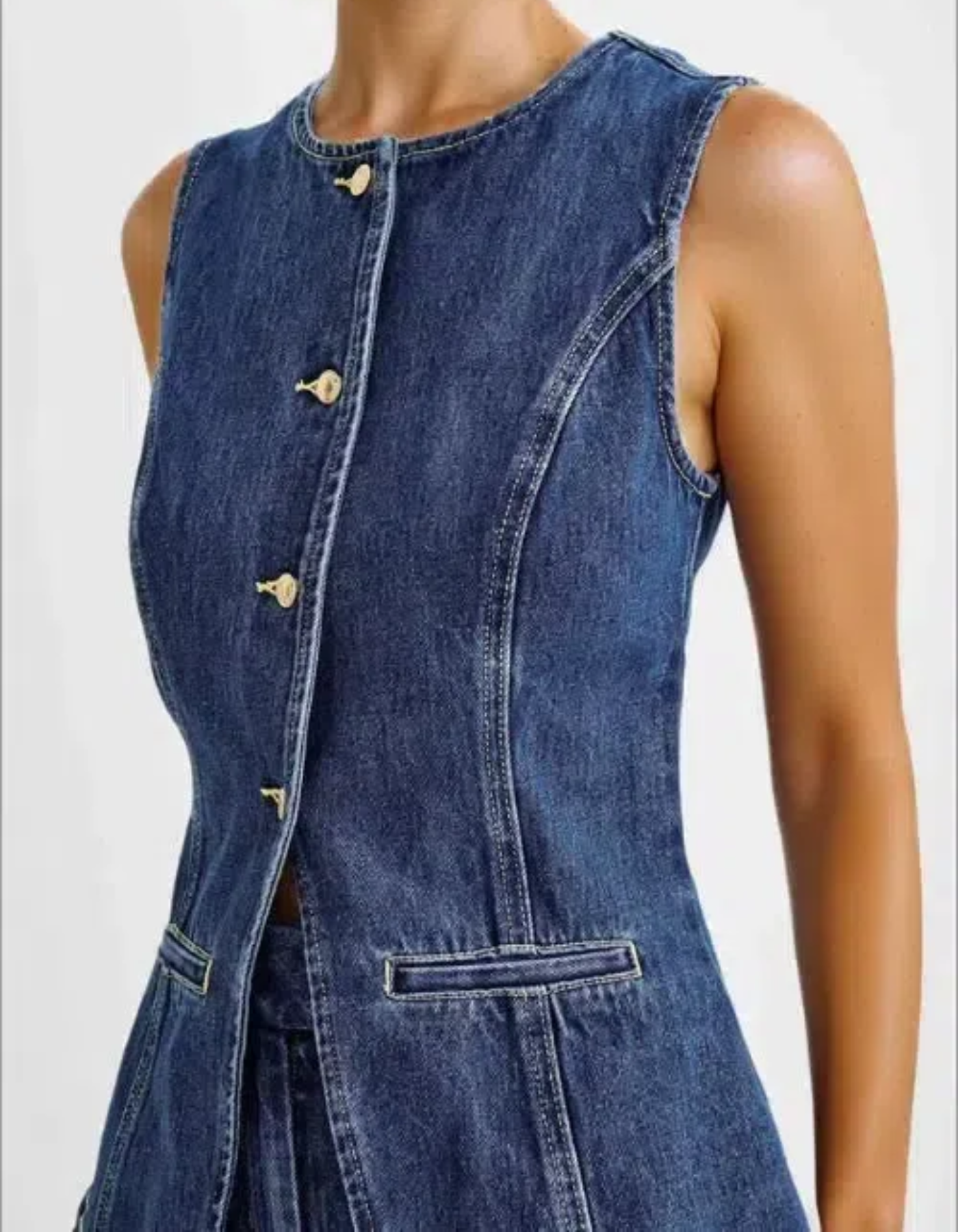 Savona – Longline sleeveless design – Denim vest set-10174752162119-Ivory Ombre