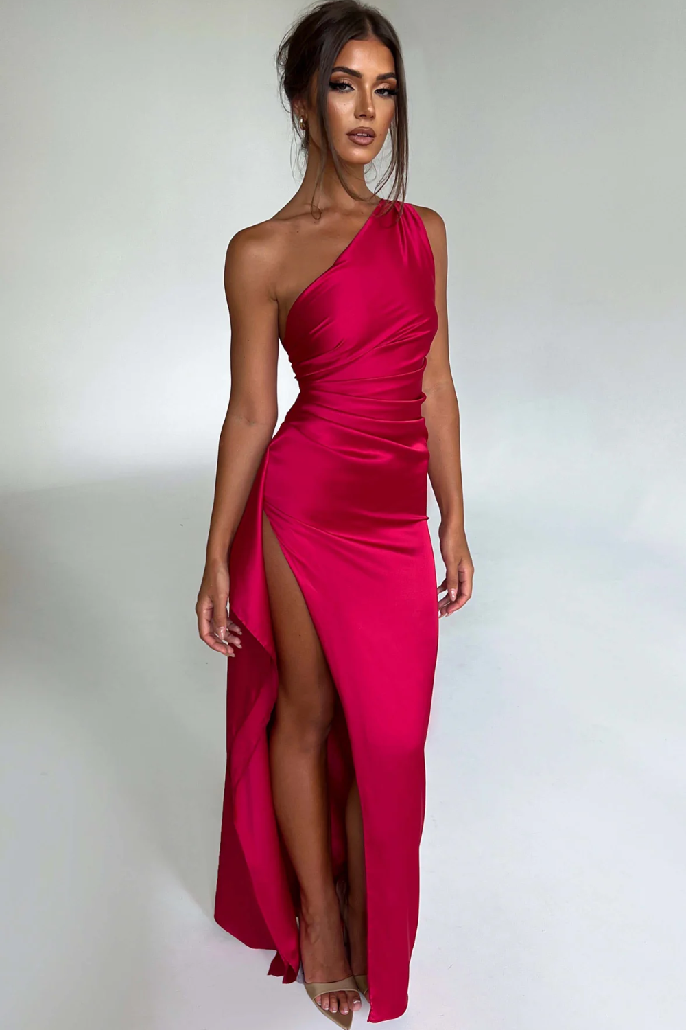 Scarlette – Satin drape – One shoulder evening gown-10174857052487-Ivory Ombre